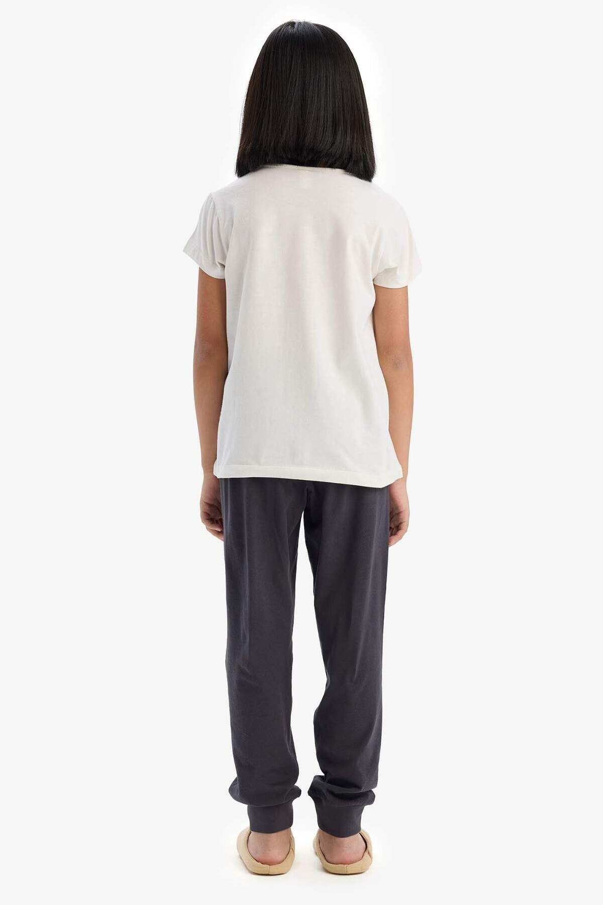 DeFacto-Girls Pajamas Set Printed Short Sleeve Top Elastic Waist Long Bottom E0541A825Sm 7