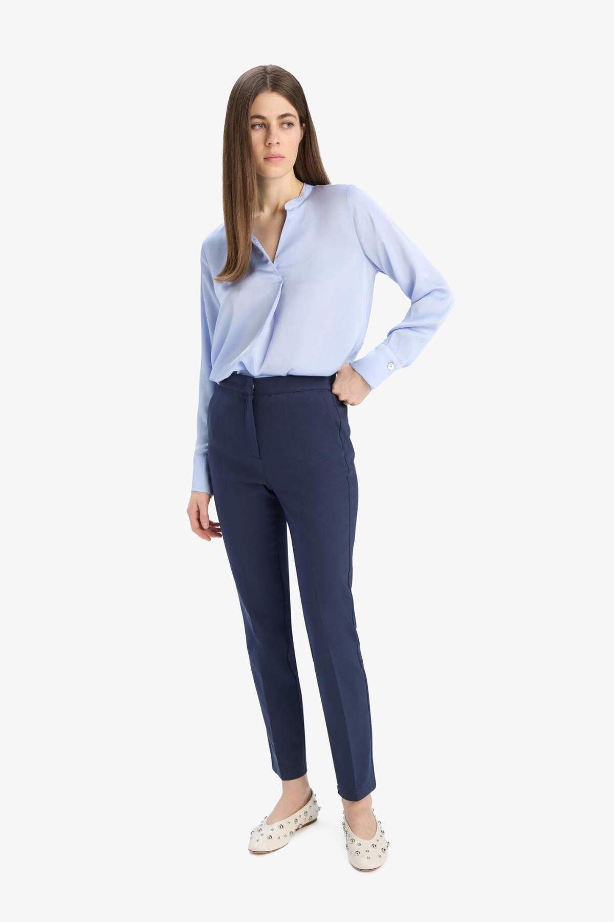 DeFacto-Pantaloni din țesătură chino cu talie înaltă picior drept E5458AX25SP 4
