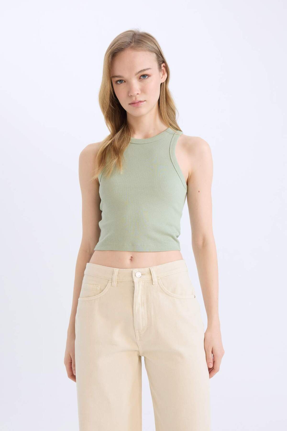 DeFacto-Ribbed Halter Neck Camisole Undershirt - U0357Az25Sm 3