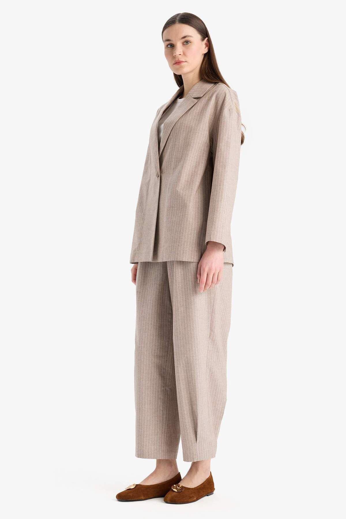 DeFacto-Relax Fit Jacket Collar Line Patterned Linen Blazer Jacket E4561Ax25Sp 2