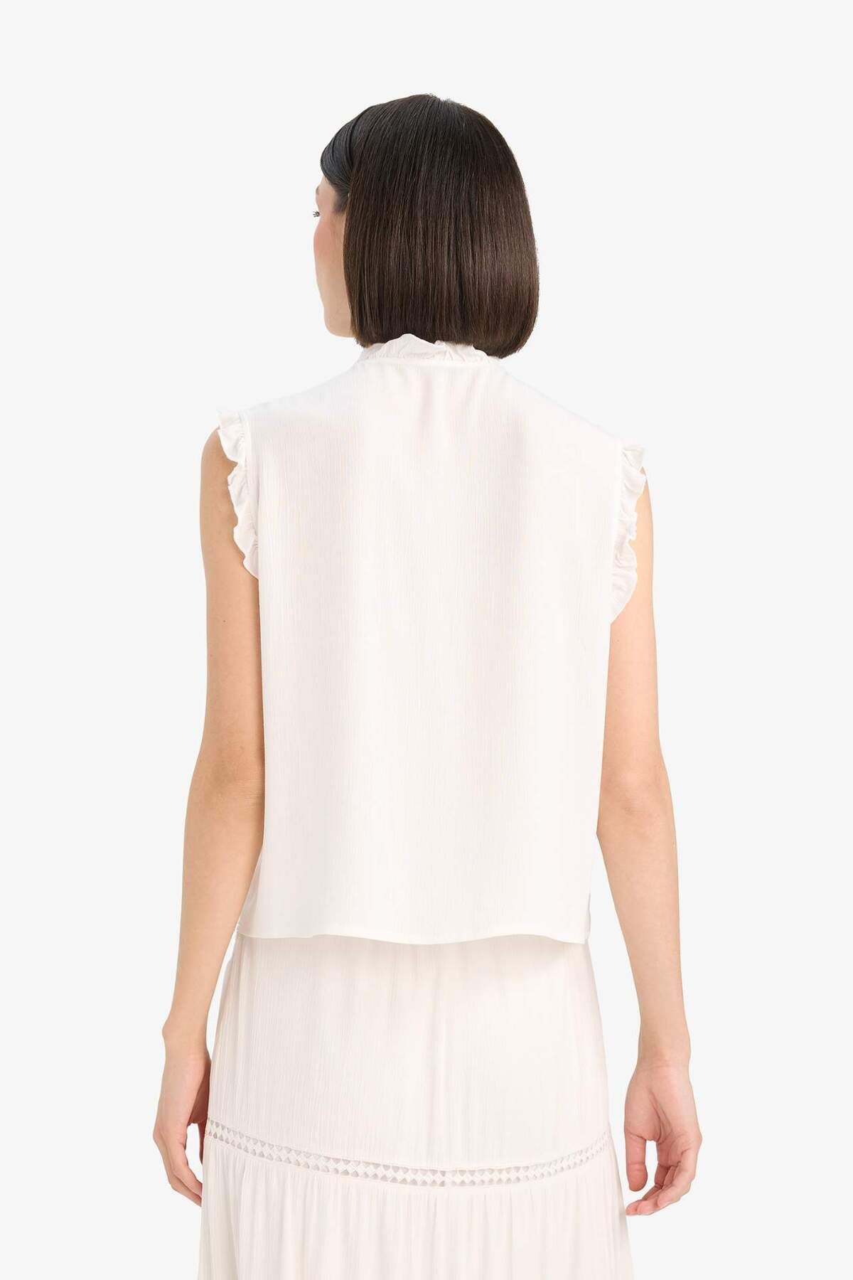 DeFacto-Regular Fit Rundhals Önden Bindeband Krinkil Viskose Ärmellose Bluse F0093AX25SM 8