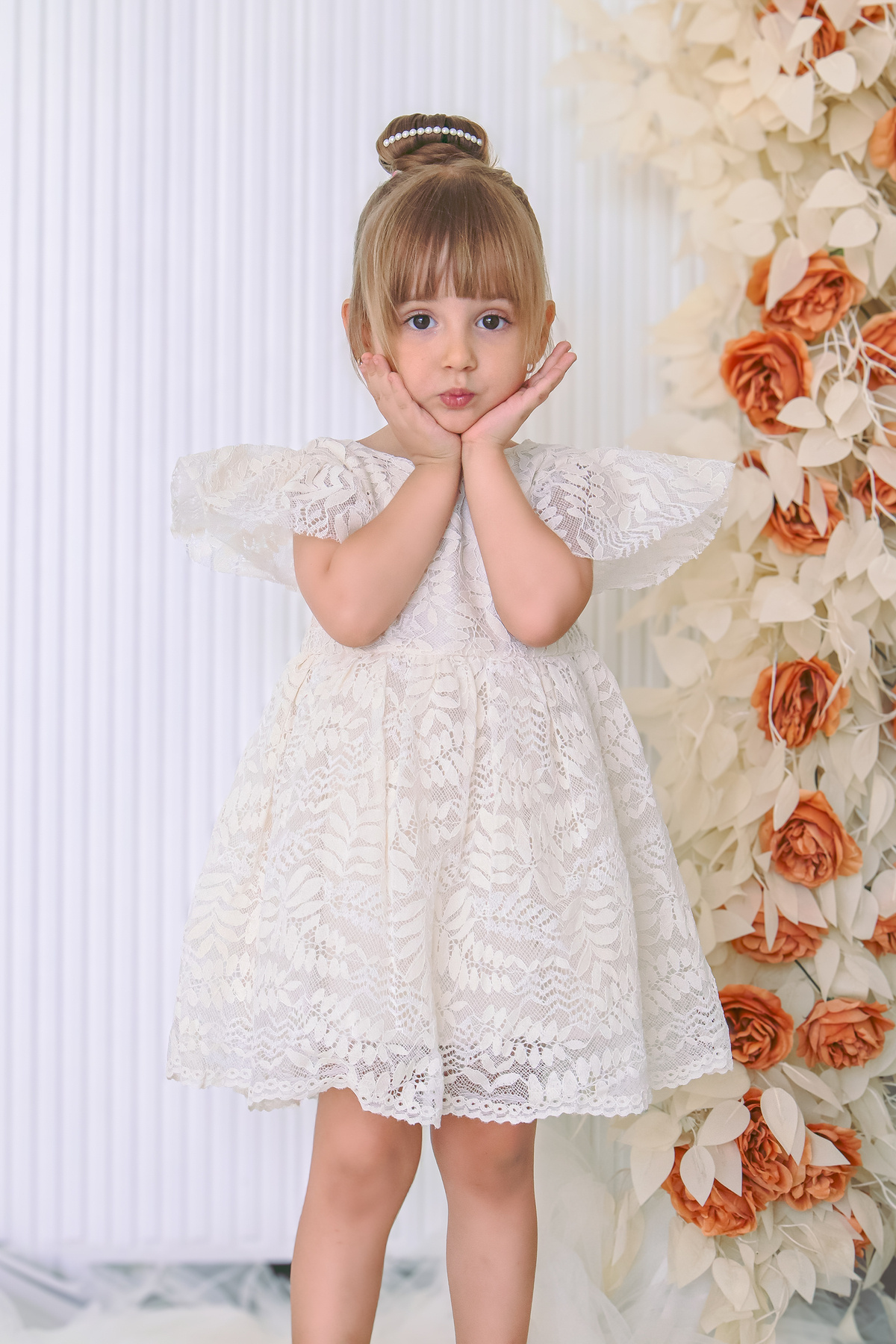Baby Animals Kız Bebek Elbise Kız Çocuk Elbise Doğum Günü Parti Düğün Elbise Dantelli Kısa Kol Astarlı Elbise fotoğrafı 2 (önizleme)