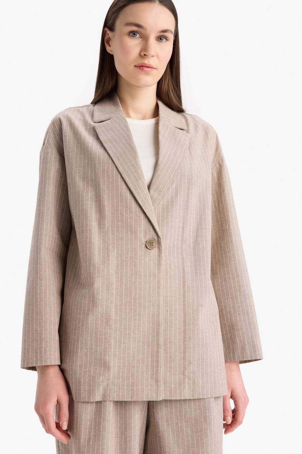 DeFacto-Relax Fit Jacket Collar Line Patterned Linen Blazer Jacket E4561Ax25Sp 3