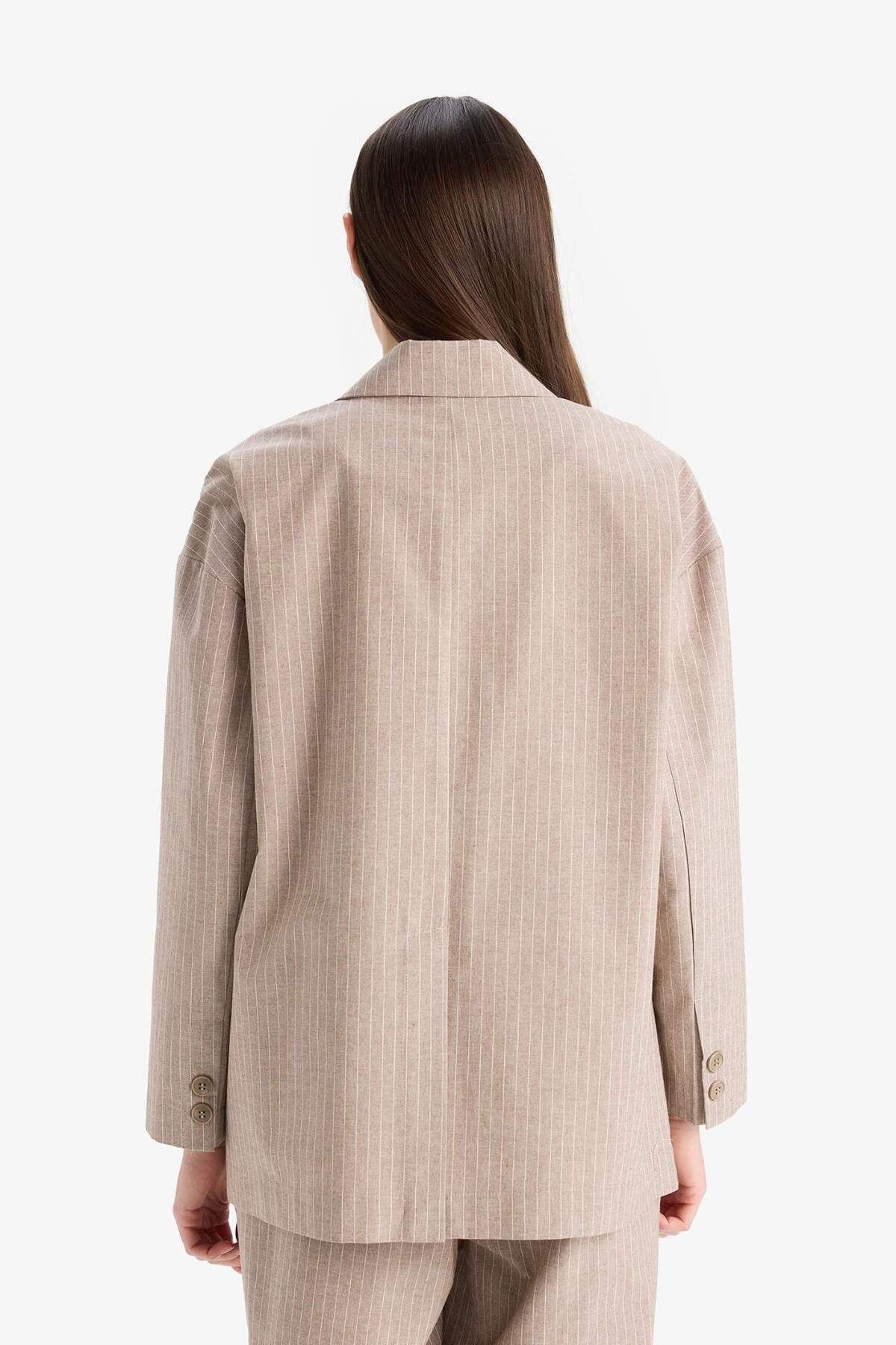 DeFacto-Relax Fit Jacket Collar Line Patterned Linen Blazer Jacket E4561Ax25Sp 6