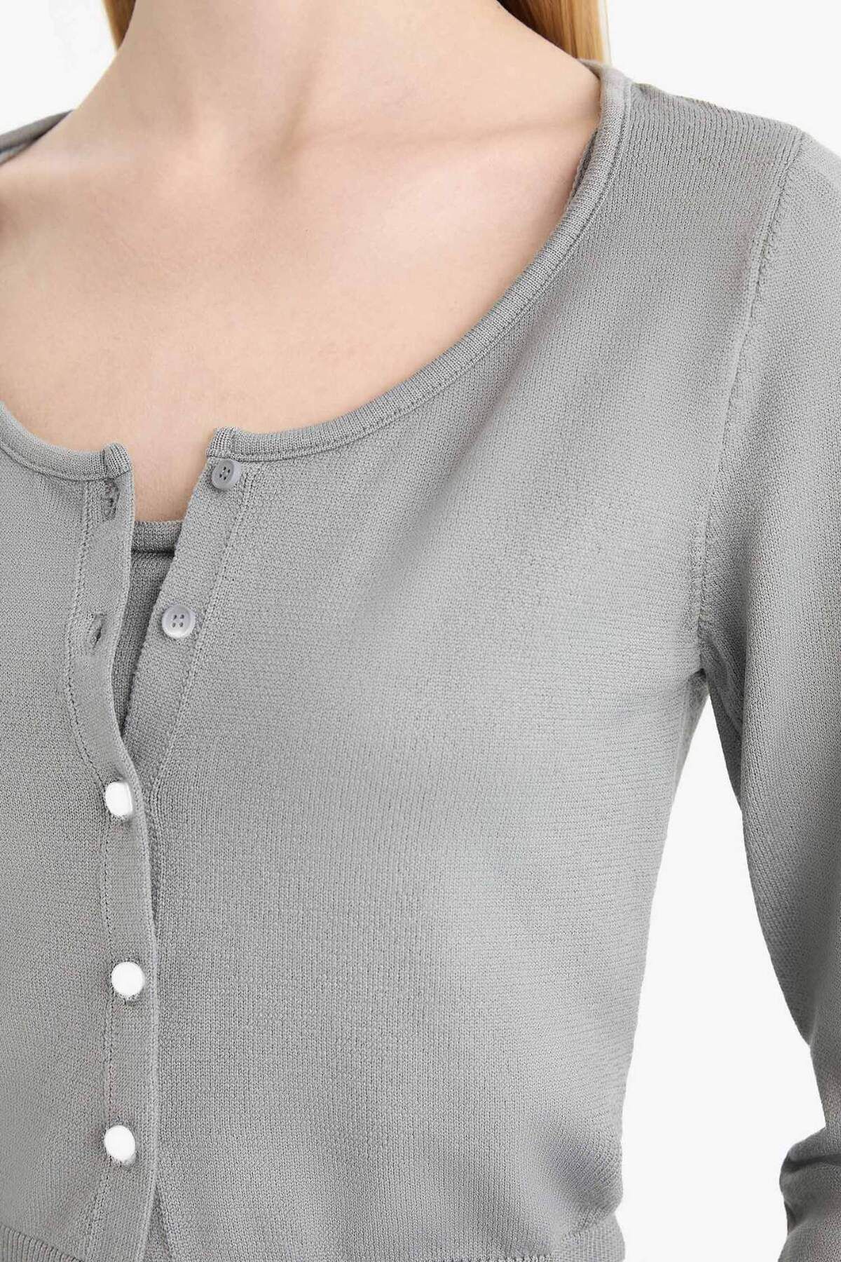 DeFacto-Pulover Coool Slim Fit, cu decolteu triplu, tricotaj E7513AX25SP 5