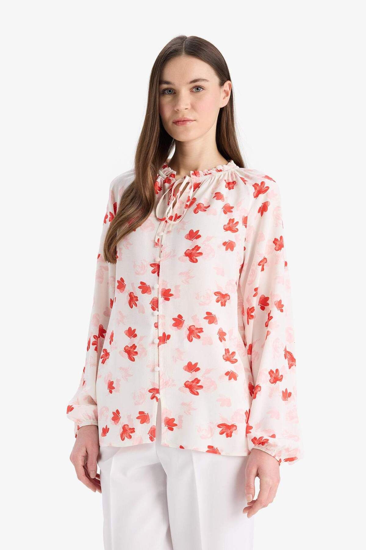 DeFacto-Regular Fit Pattern Maroken Long Sleeve Blouse E7637Ax25Sp 6