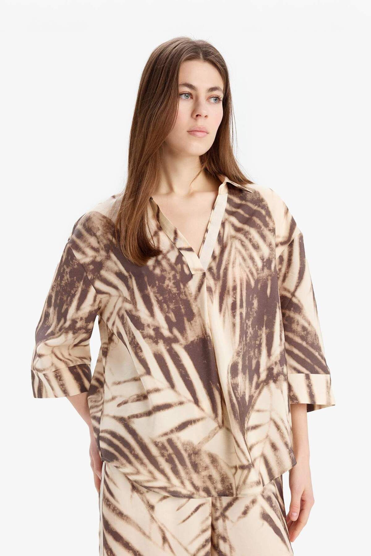 DeFacto-Oversize Wide Fit Apache Collar Pattern Modal Long Sleeve Blouse E8260Ax25Sp 4