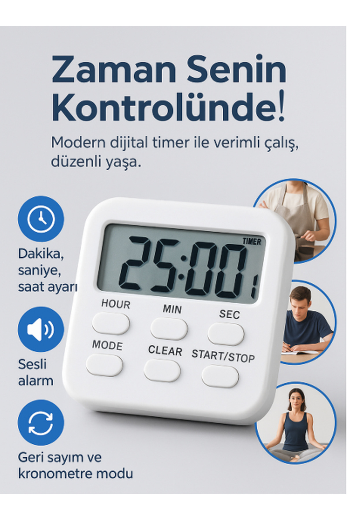 esdekor Profesyonel Dijital Mutfak Kronometresi ve Zamanlayıcı - Geniş LCD Ekranlı, Çok Fonksiyonlu