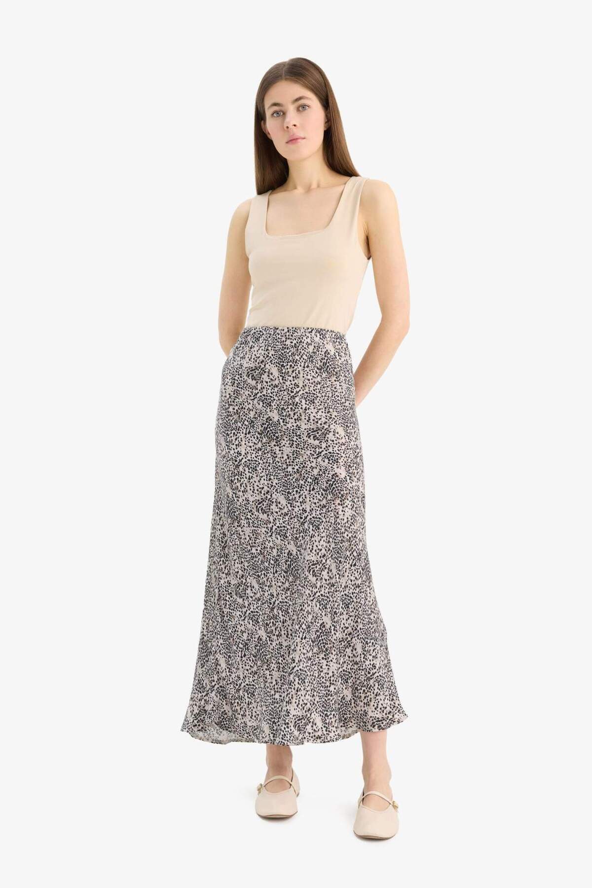 DeFacto-A-Line Leopard Pattern Regular Waist Midi Satin Skirt E7486Ax25Sp 2