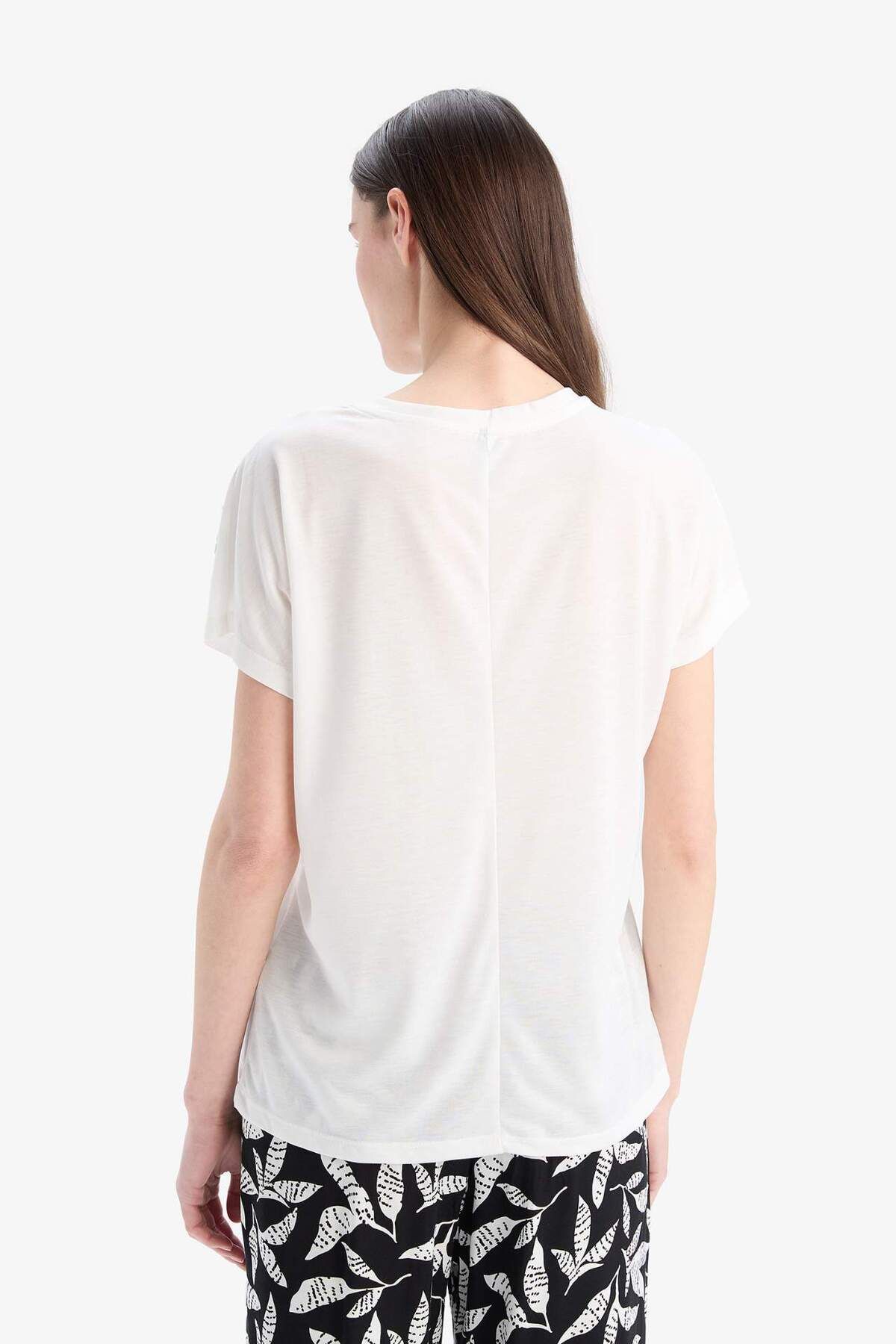 DeFacto-Regular Fit Crew Neck Basic Plain Short Sleeve T-Shirt E0918Ax25Sp 6