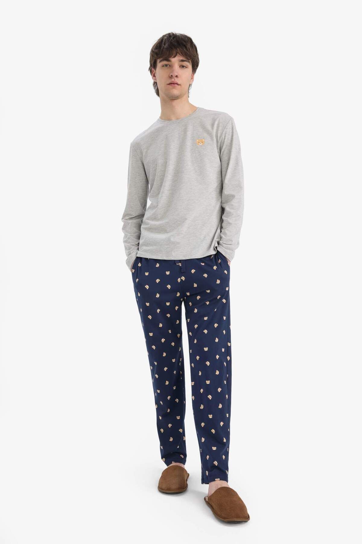 DeFacto-Pajama Set Printed Long Sleeve Top Stretchy Waisted Long Bottom E5889Ax25Sp 4