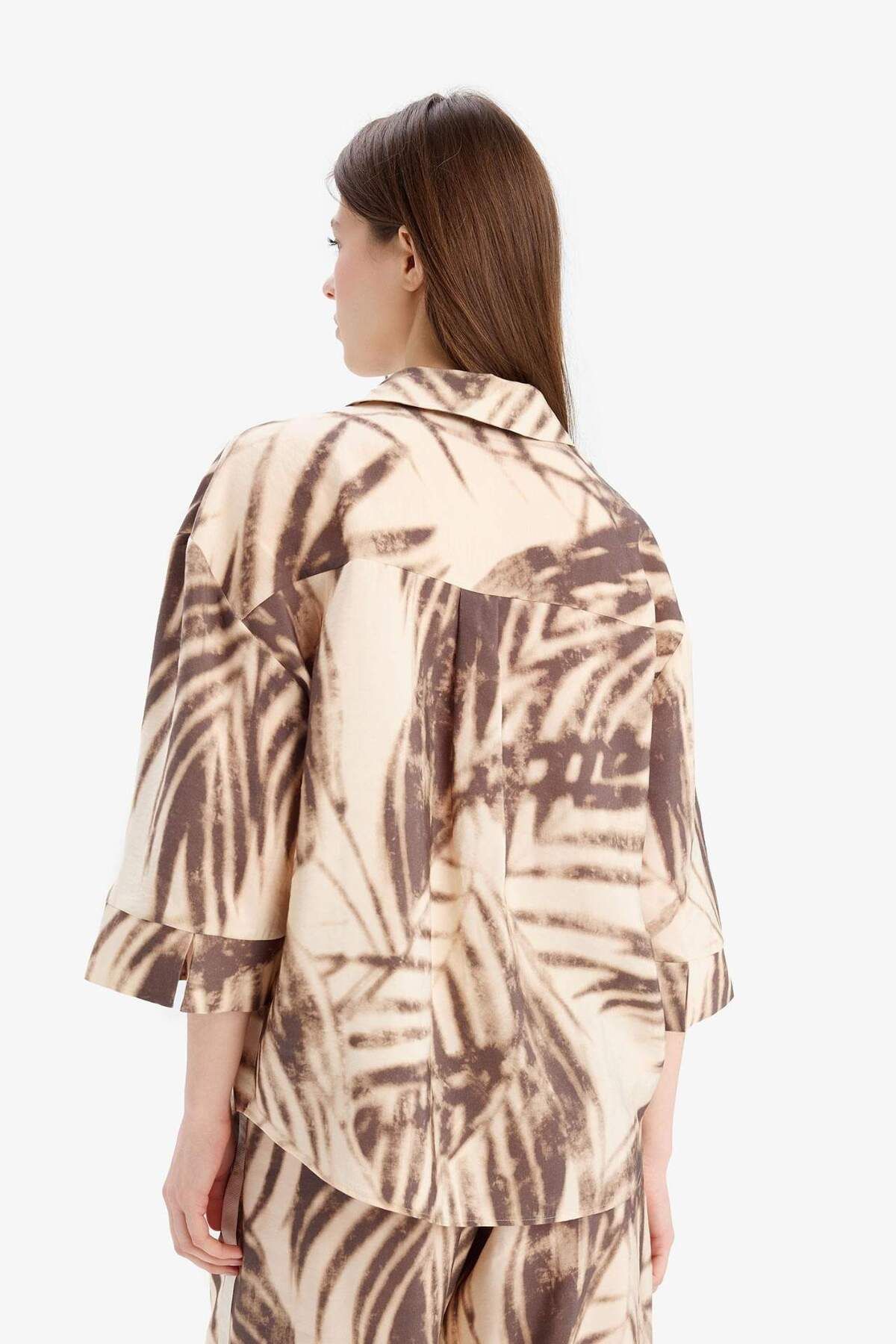 DeFacto-Oversize Wide Fit Apache Collar Pattern Modal Long Sleeve Blouse E8260Ax25Sp 7
