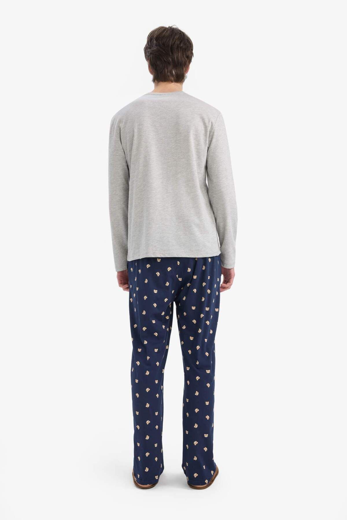 DeFacto-Pajama Set Printed Long Sleeve Top Stretchy Waisted Long Bottom E5889Ax25Sp 7