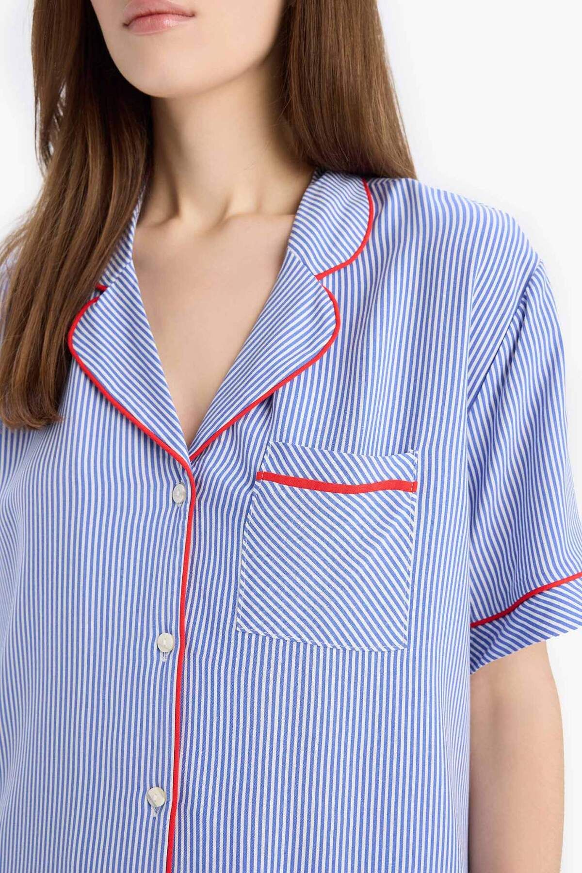 DeFacto-Pajama Sets Viscose Short Sleeve Top Flexible Waisted Long Bottom-Fall in Love E7651Ax25Sp 5