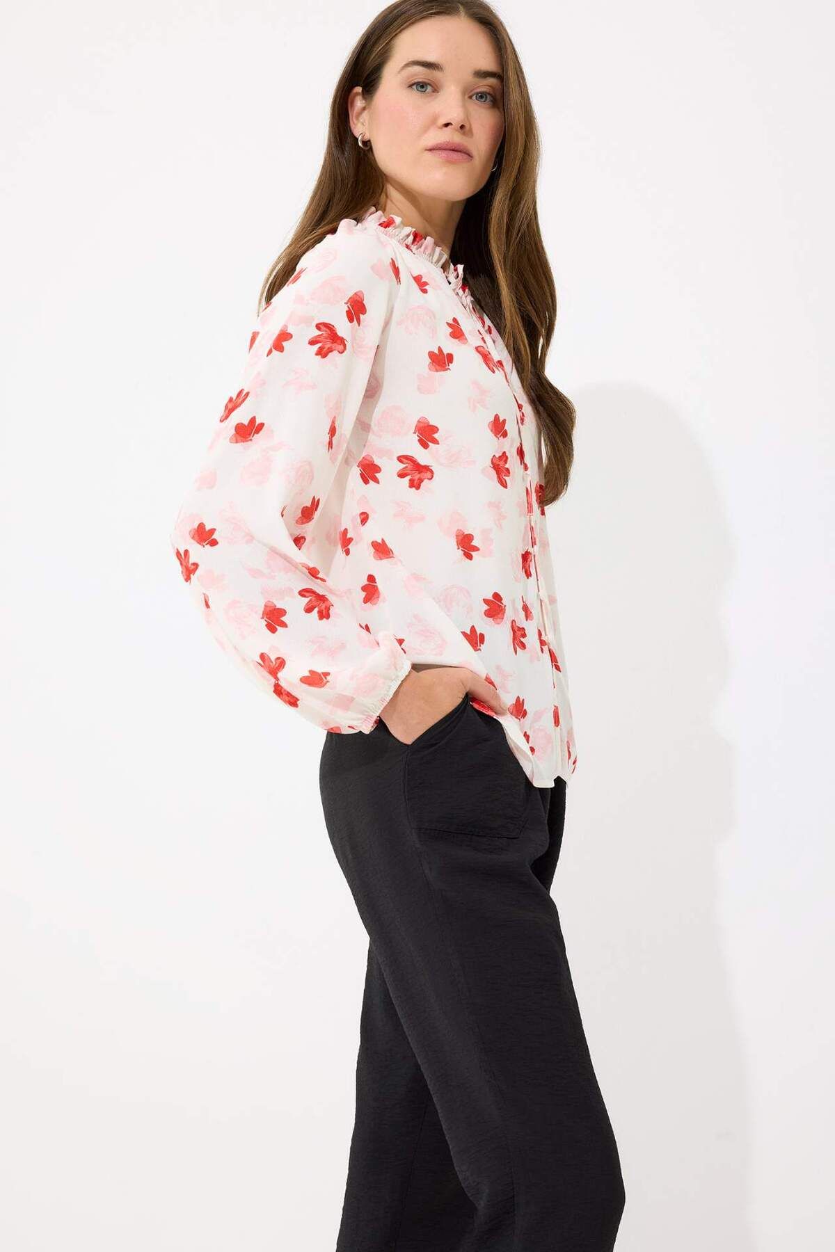 DeFacto-Regular Fit Pattern Maroken Long Sleeve Blouse E7637Ax25Sp 3