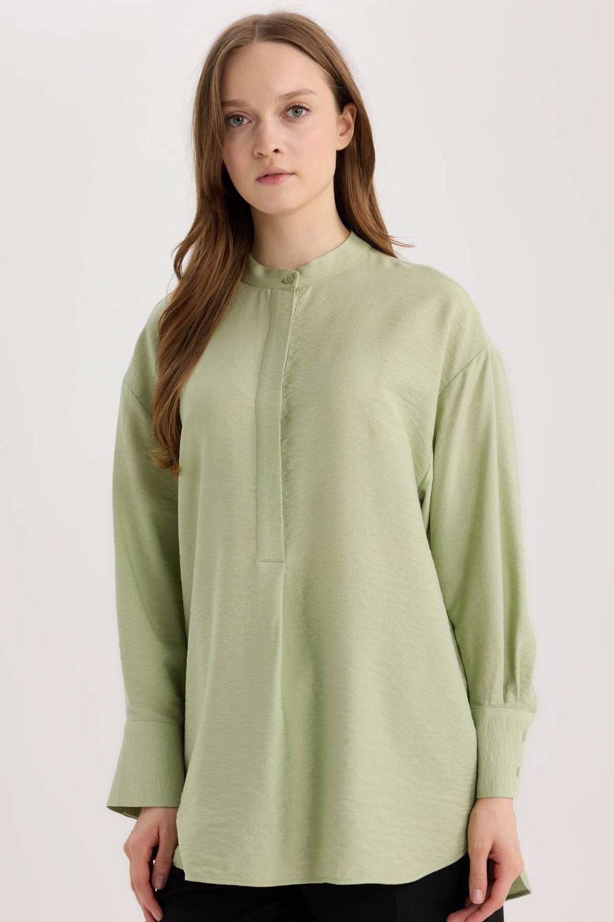 DeFacto-Relaxed Fit Hemd mit Schalkragen, Basic, Uni, Langarm Tunika E1757AX25SP 4