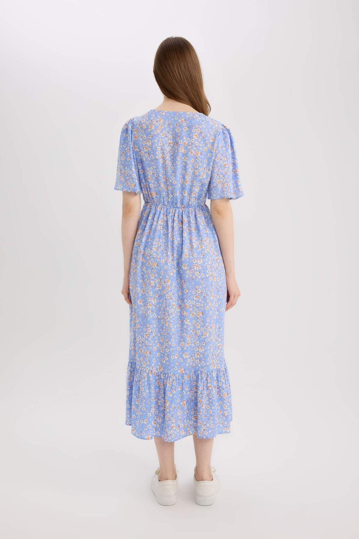DeFacto-Reguläre Passform, V-Ausschnitt, Blumenmuster, kurze Ärmel, Midi-Sommerkleid E8664AX25SM 6