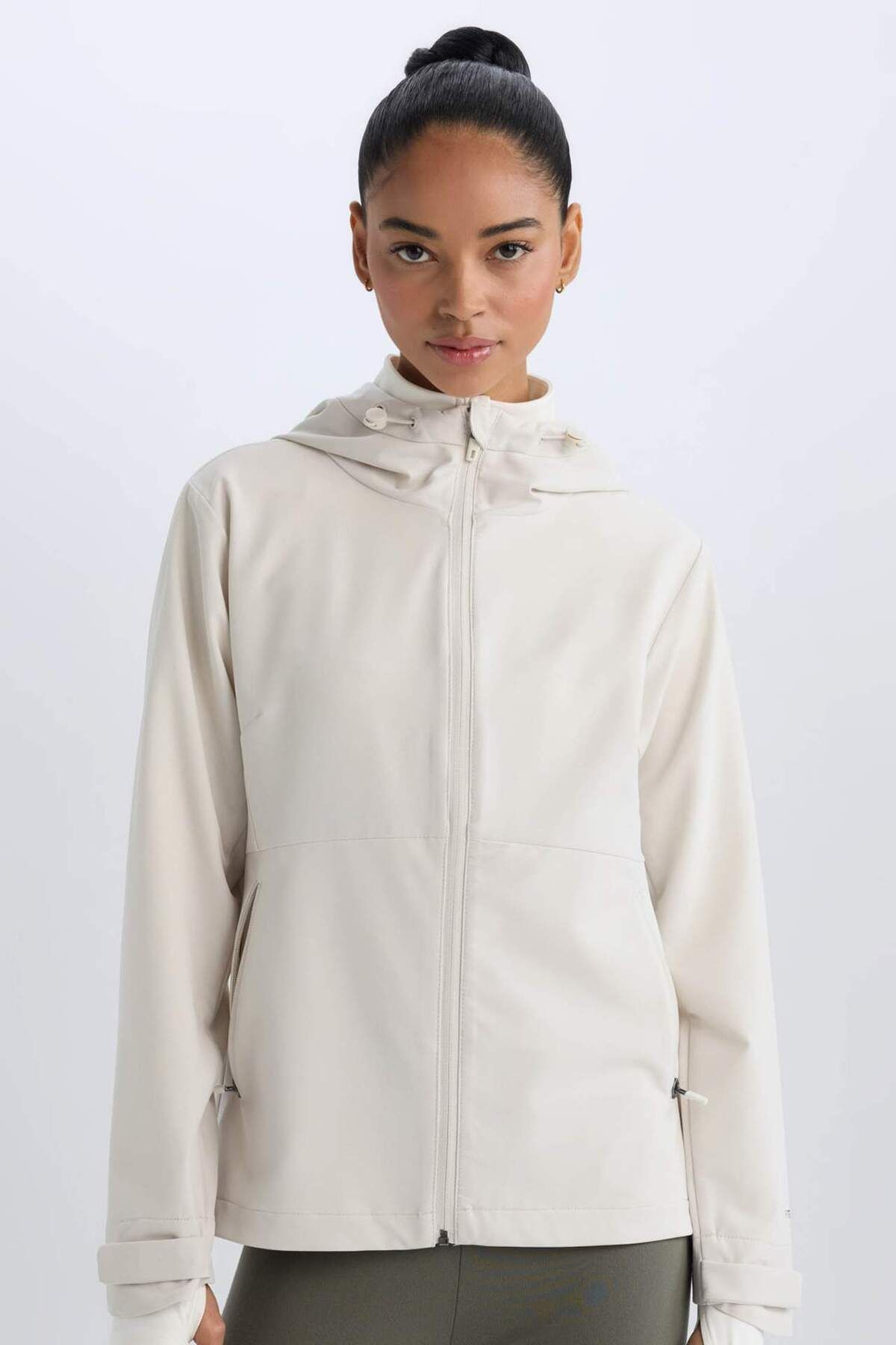 DeFacto-Defactofit Water Repellent Hooded Zippered Flexible Textured Seasonal Spring Coat D6084Ax25Sp 1