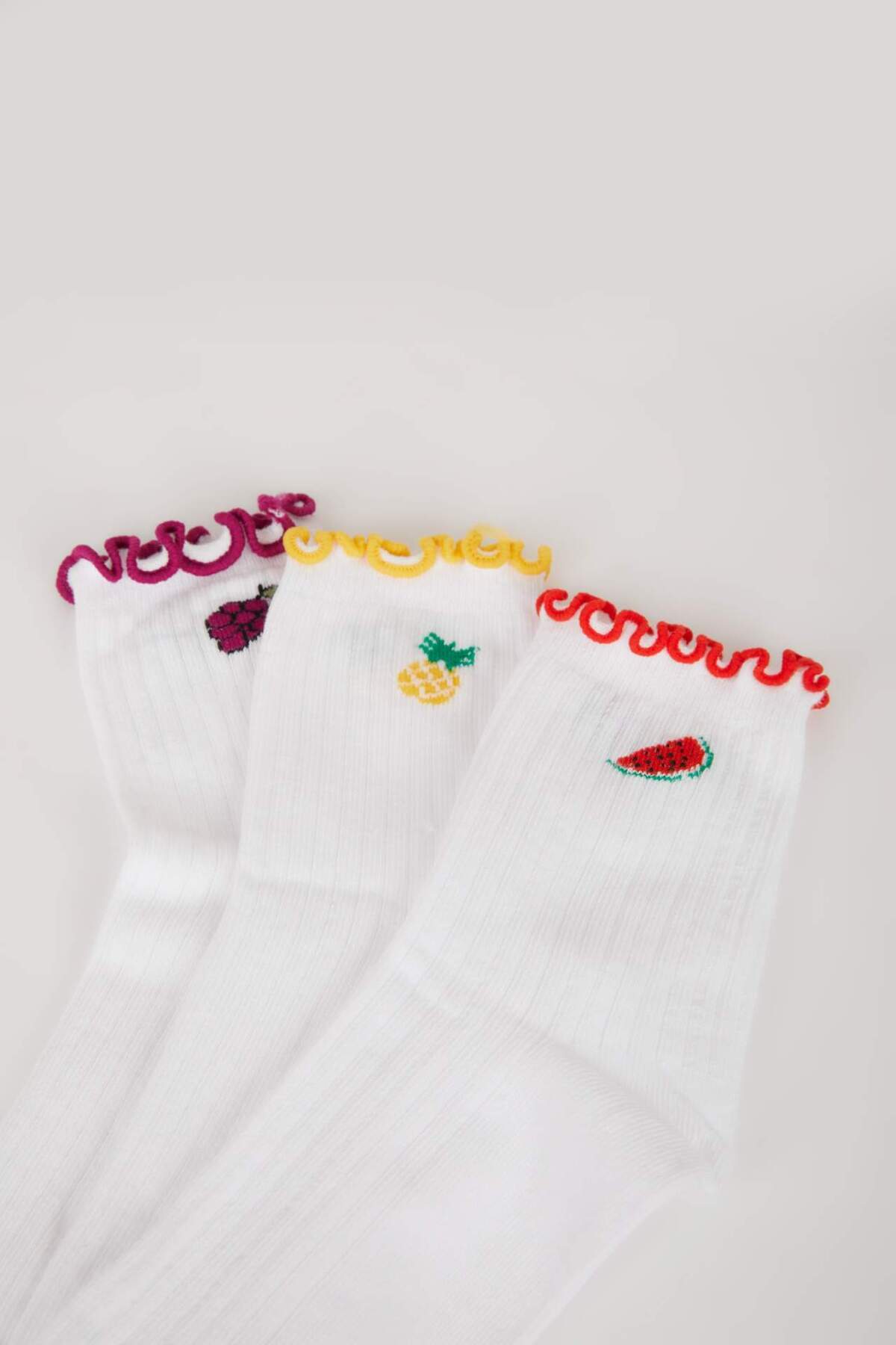 DeFacto-Damen-Socken aus Baumwolle mit Rüschen, 3-teilig, E2065AXNS 5