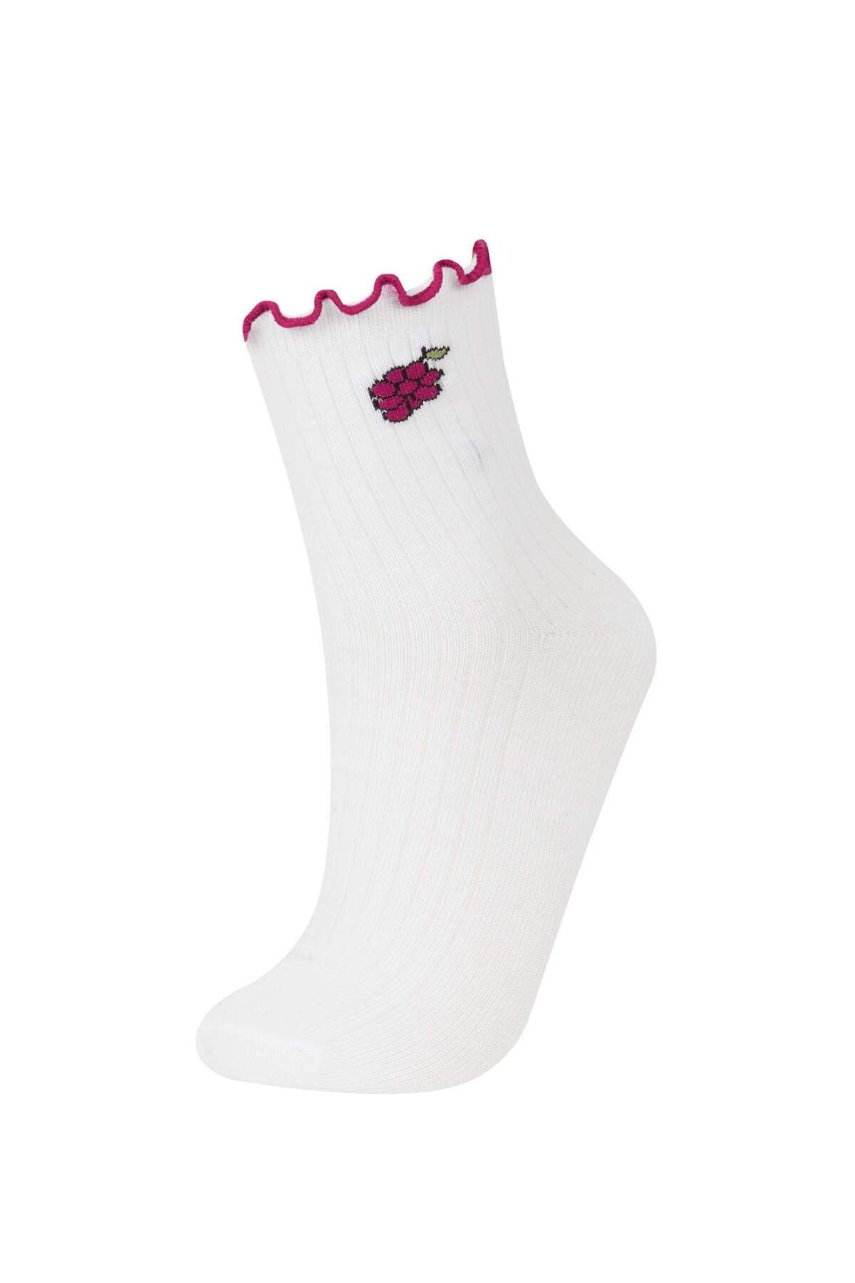 DeFacto-Damen-Socken aus Baumwolle mit Rüschen, 3-teilig, E2065AXNS 3