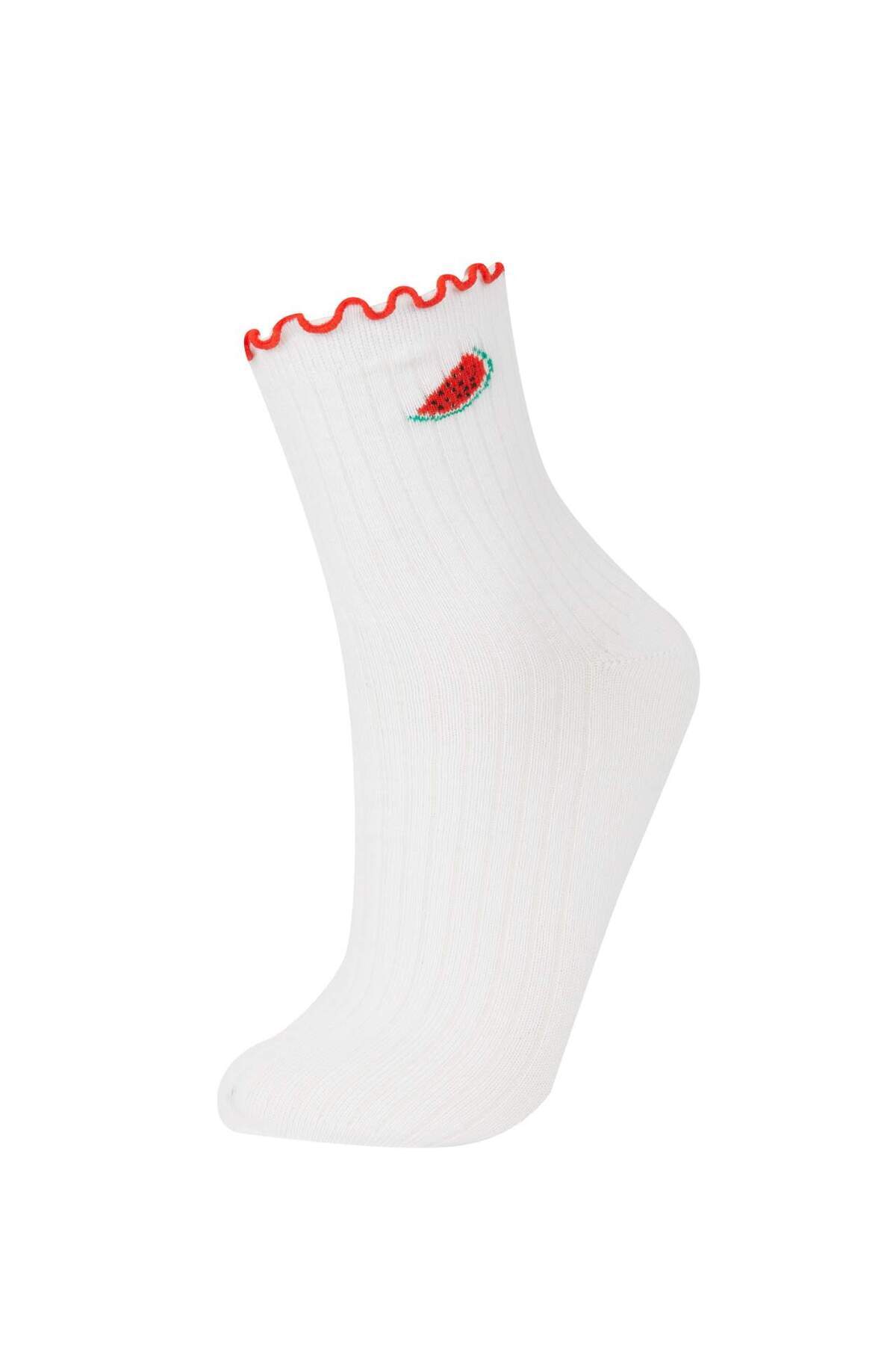 DeFacto-Damen-Socken aus Baumwolle mit Rüschen, 3-teilig, E2065AXNS 2