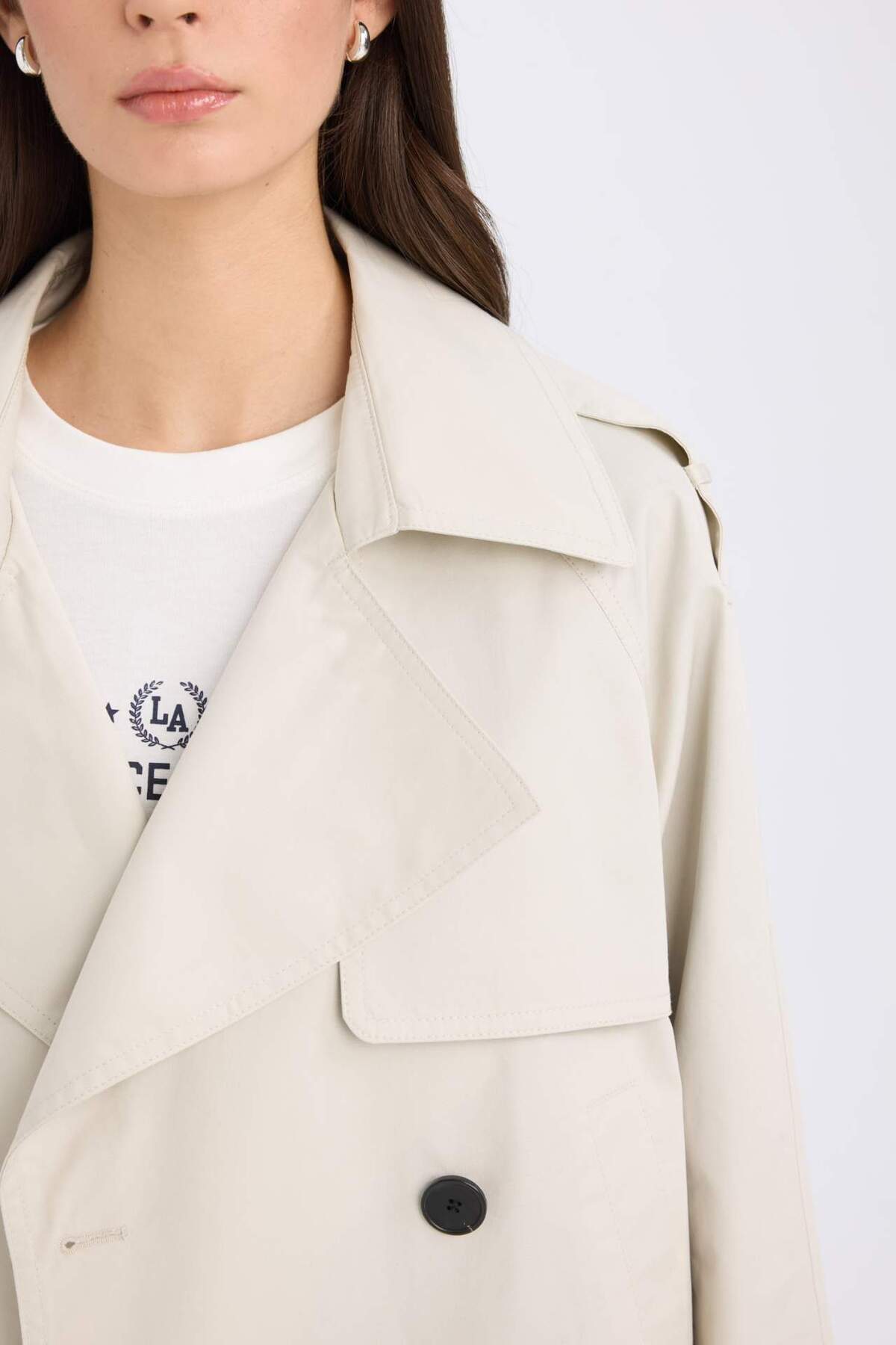 DeFacto-Kurzer Trenchcoat mit Smoking-Ausschnitt – reguläre Passform, Knopftasche 5