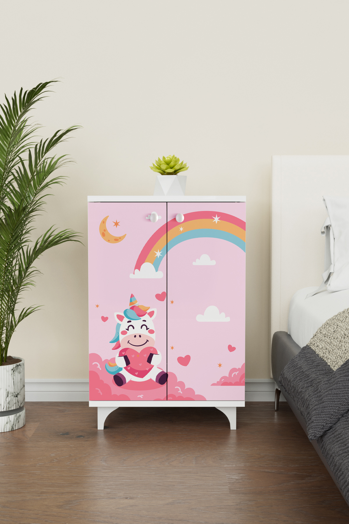 Hediyeler Kapında Pink Dream 2 Raflı Çok Amaçlı Dolap Çocuk Odası Dolabı Beyaz fotoğrafı 3 (önizleme)