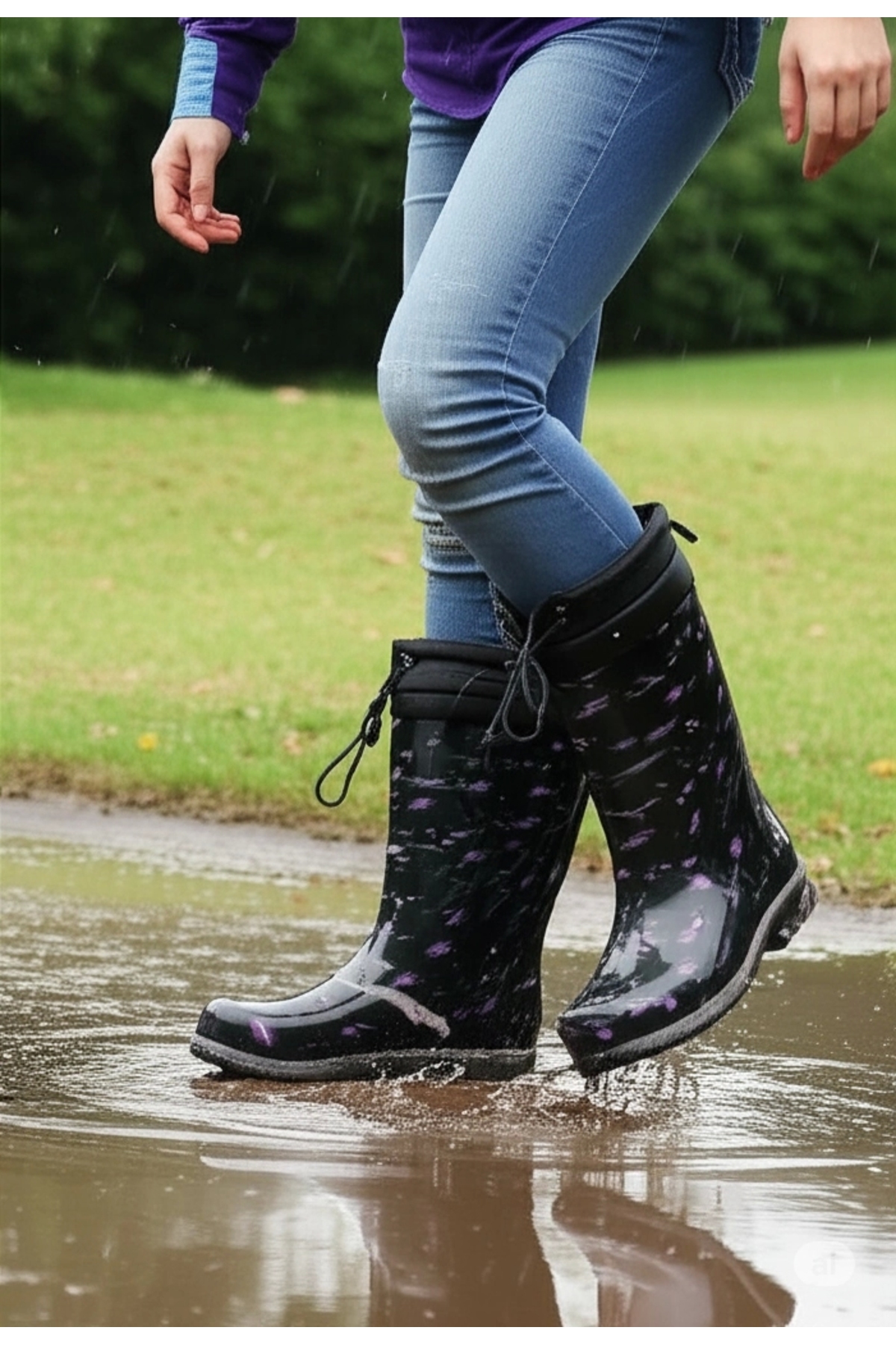 belixspor  Konçlu Peluşlu Kadın Yağmur Çizmesi 36-40 Mor Çiçekli