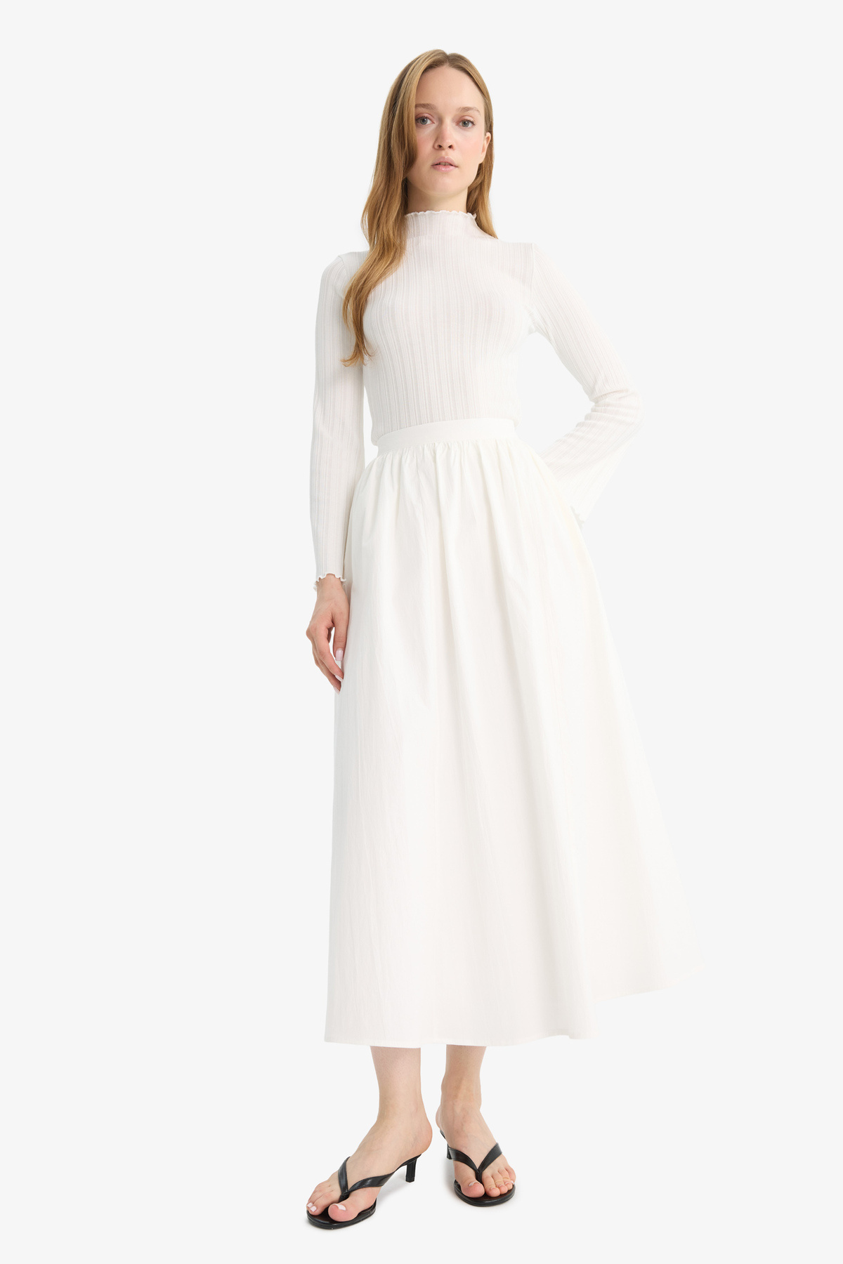 DeFacto-A-Line Basic Plain Poplin Maxi Hijab Skirt E7453Ax25Sm 5