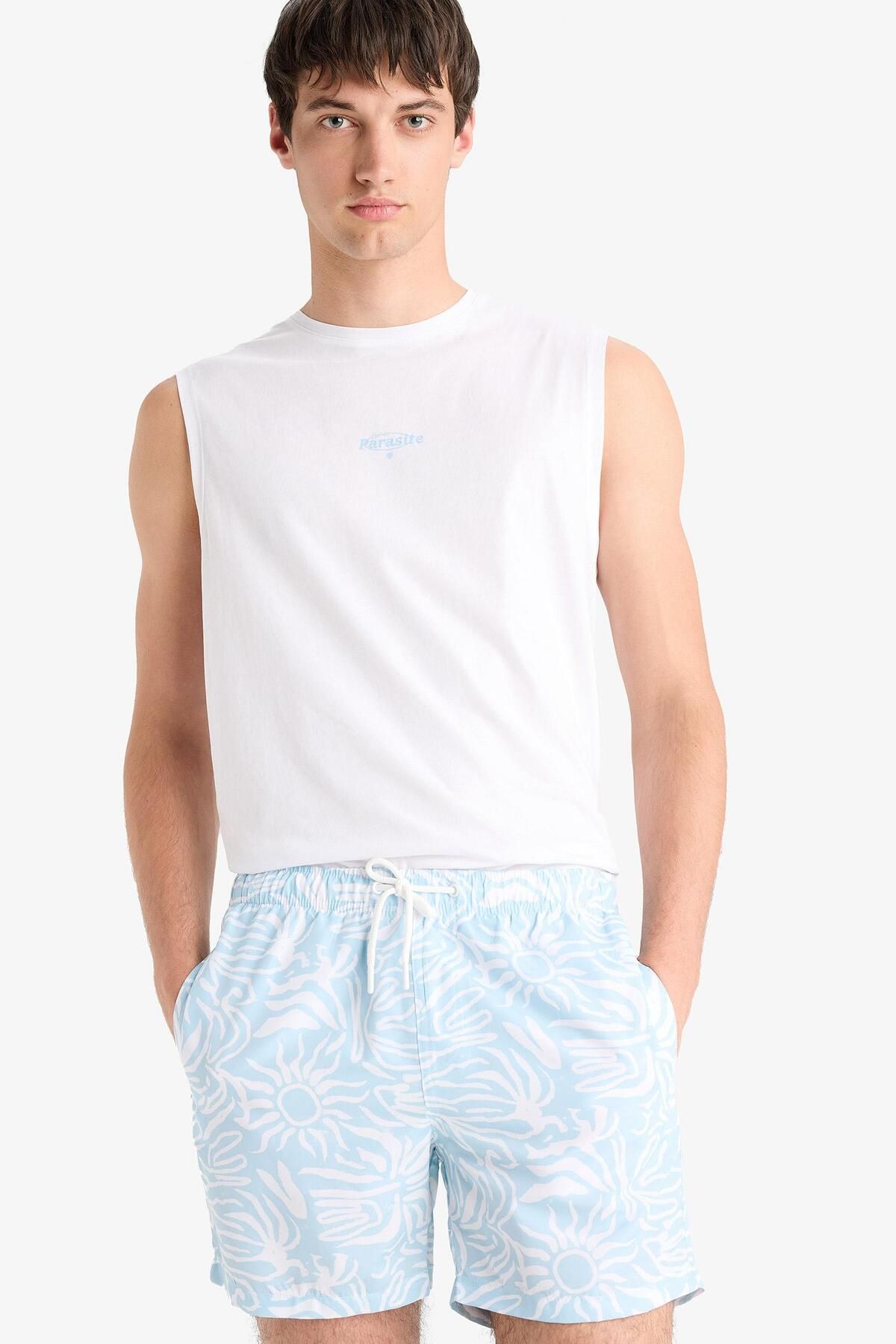 DeFacto-Gemusterte kurze Badeshorts mit Netzfutter E0974AX25HS 4