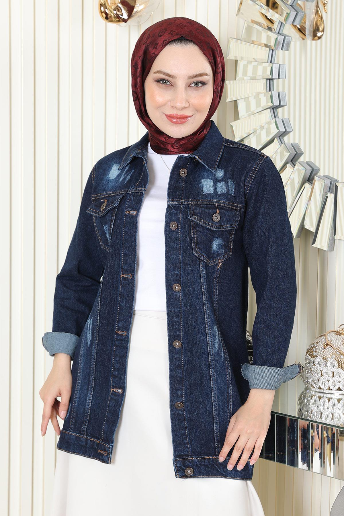 Modamihram-Džínová bunda na knoflíky Dark Denim 6009 3