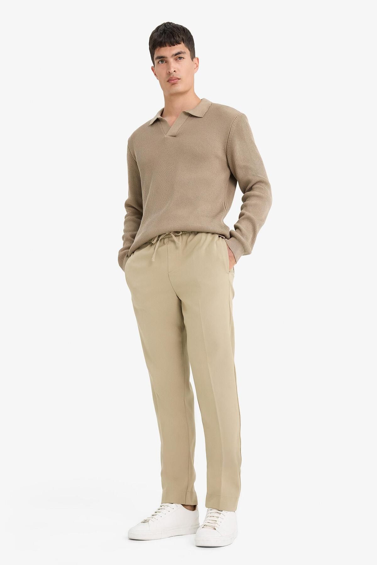 DeFacto-Pantaloni de jogger din țesătură de vară, talie cu șireturi, elastic, picior drept, elastic în toate direcțiile cu buzunare A9943AX25SP 1