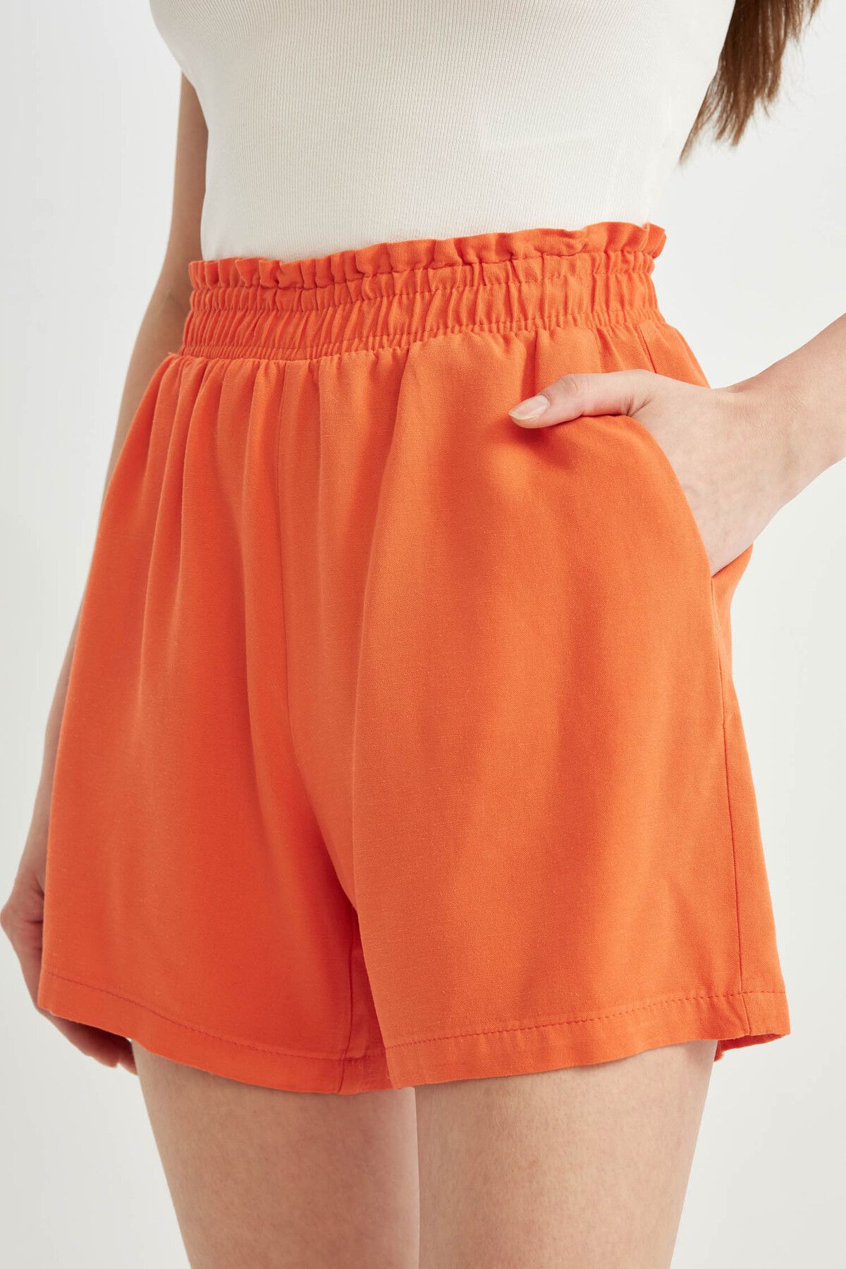 DeFacto-Pantaloni scurți relaxați în amestec de in - picior lat, talie paperbag D3944AX24SM 5