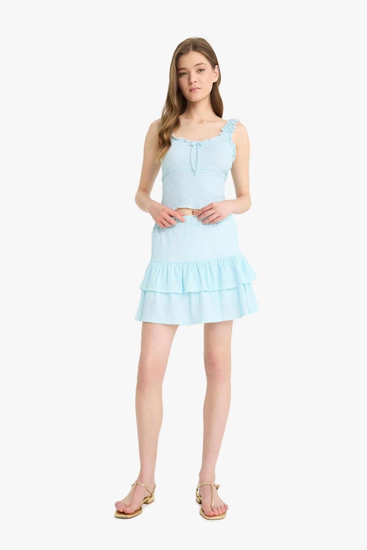 DeFacto-Coool Gingham Normale Taille gekämmt Futter Wrap Mini Rock F2760AX25SM 3