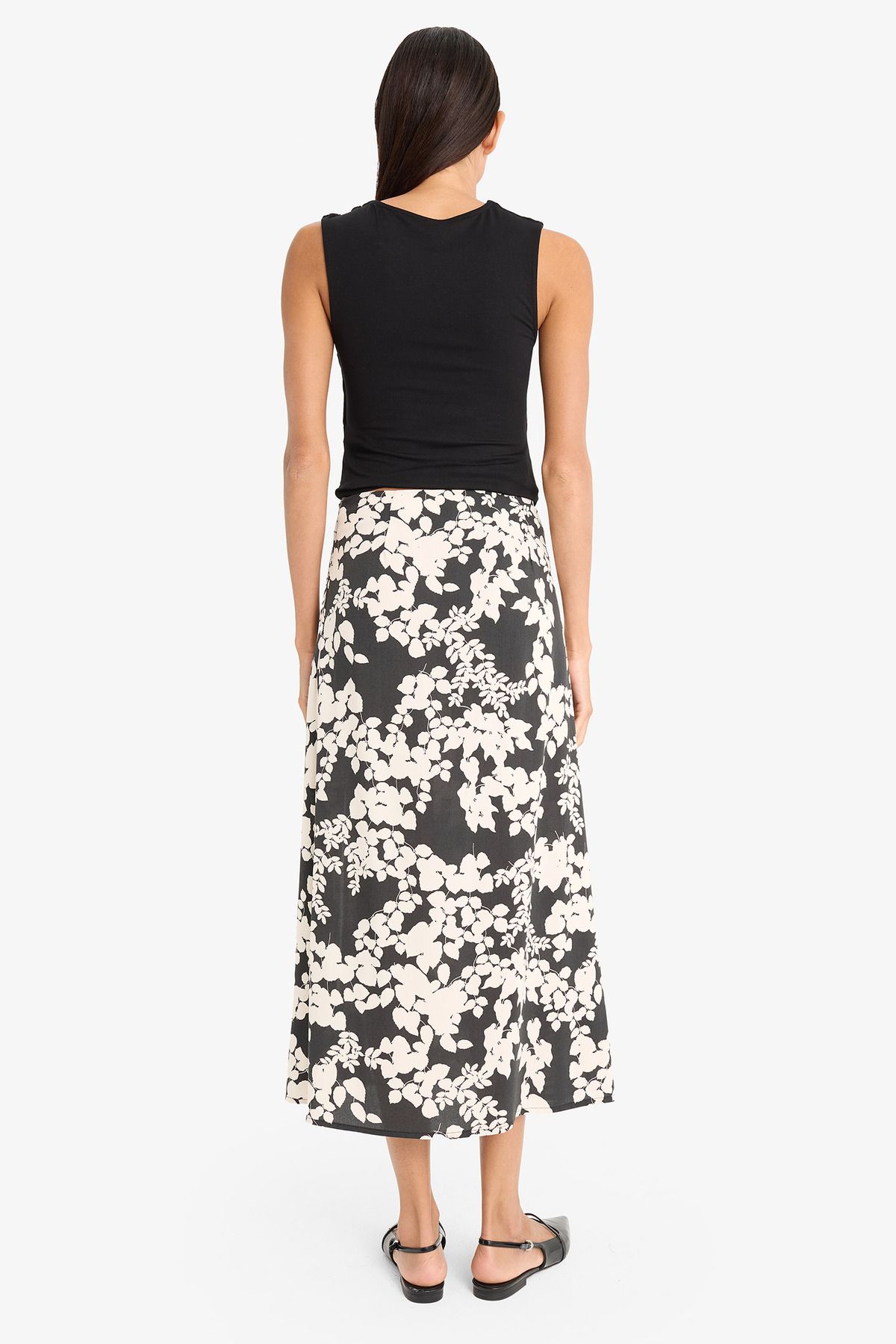 DeFacto-A-Line Floral Pattern Regular Waist Midi Skirt X6692Az25Sm 6