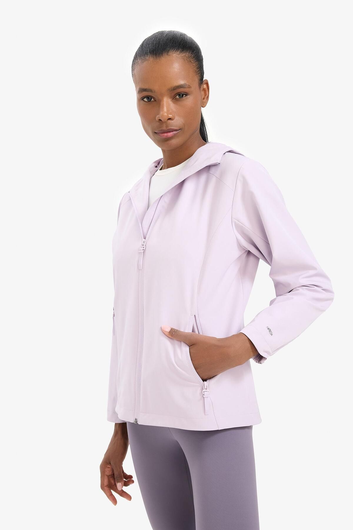 DeFacto-Water Repellent Coat with Lightweight Zipper and Pockets - Thin Hood, Lined C4952Ax24Wn 6