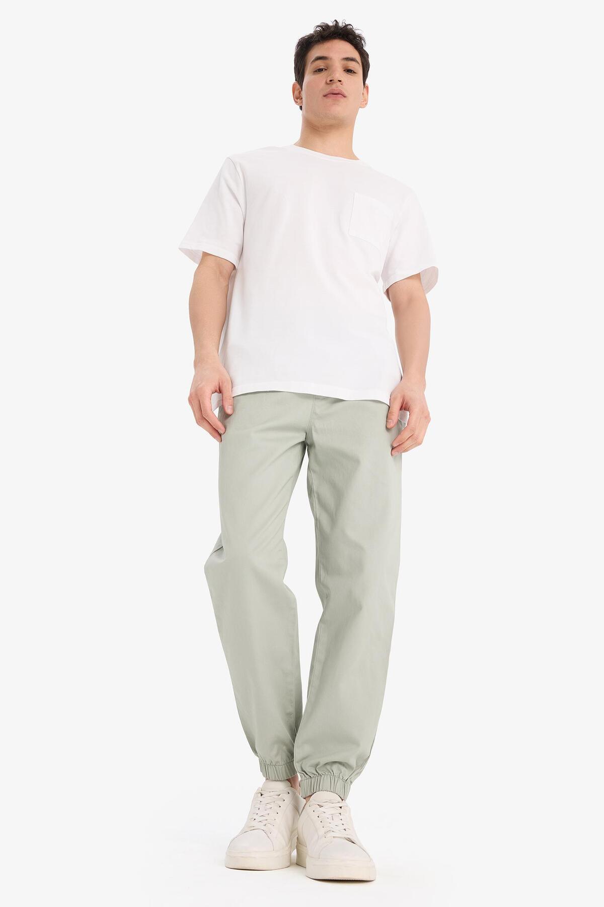DeFacto-100% pamut Jogger Slim Fit karcsúsított derék fűzős Gabardine nadrág D8607AX25SP 3