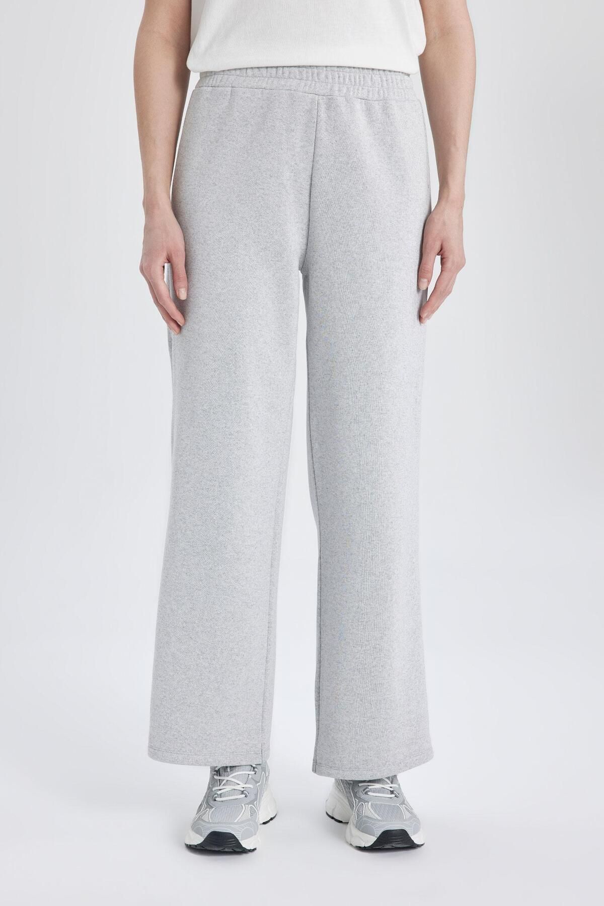 DeFacto-Pantaloni de trening de bază cu picioare largi și fermoar lateral - talie elastică C1818ax24sp 7