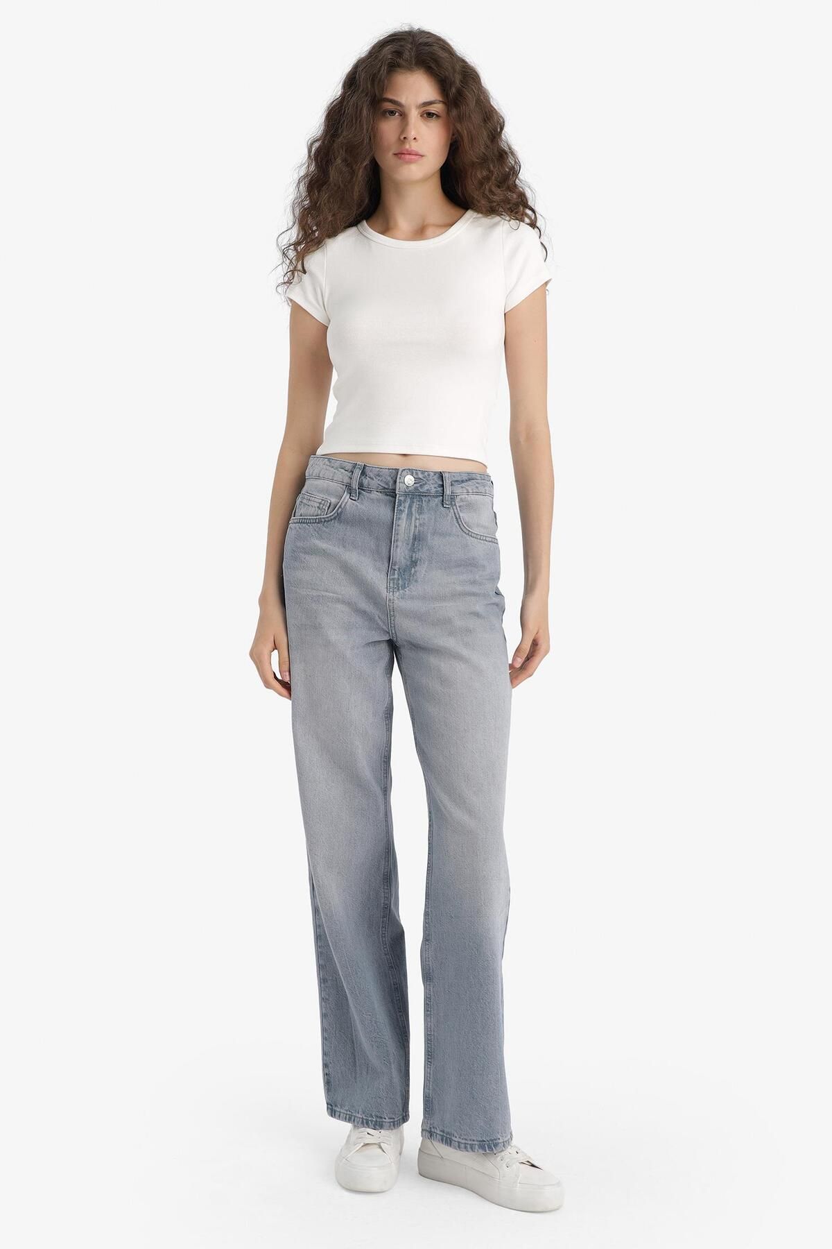 90's Wide Leg Yüksek Bel Uzun Jean Yıkamalı Pantolon F6336ax25hs