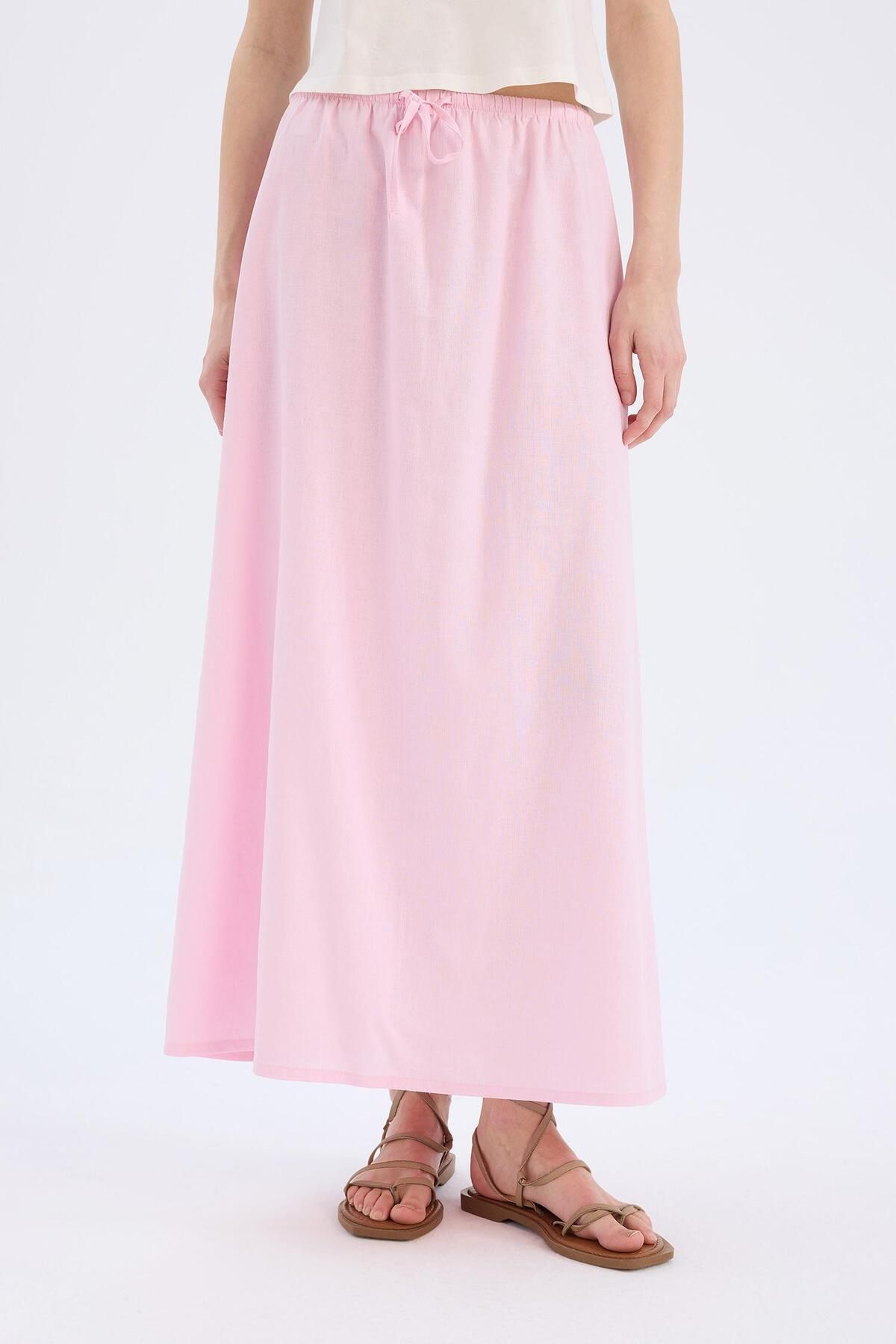 DeFacto-Coool A-Line Regular Waist Linen Blended Maxi Skirt D8274Ax25Sm 4