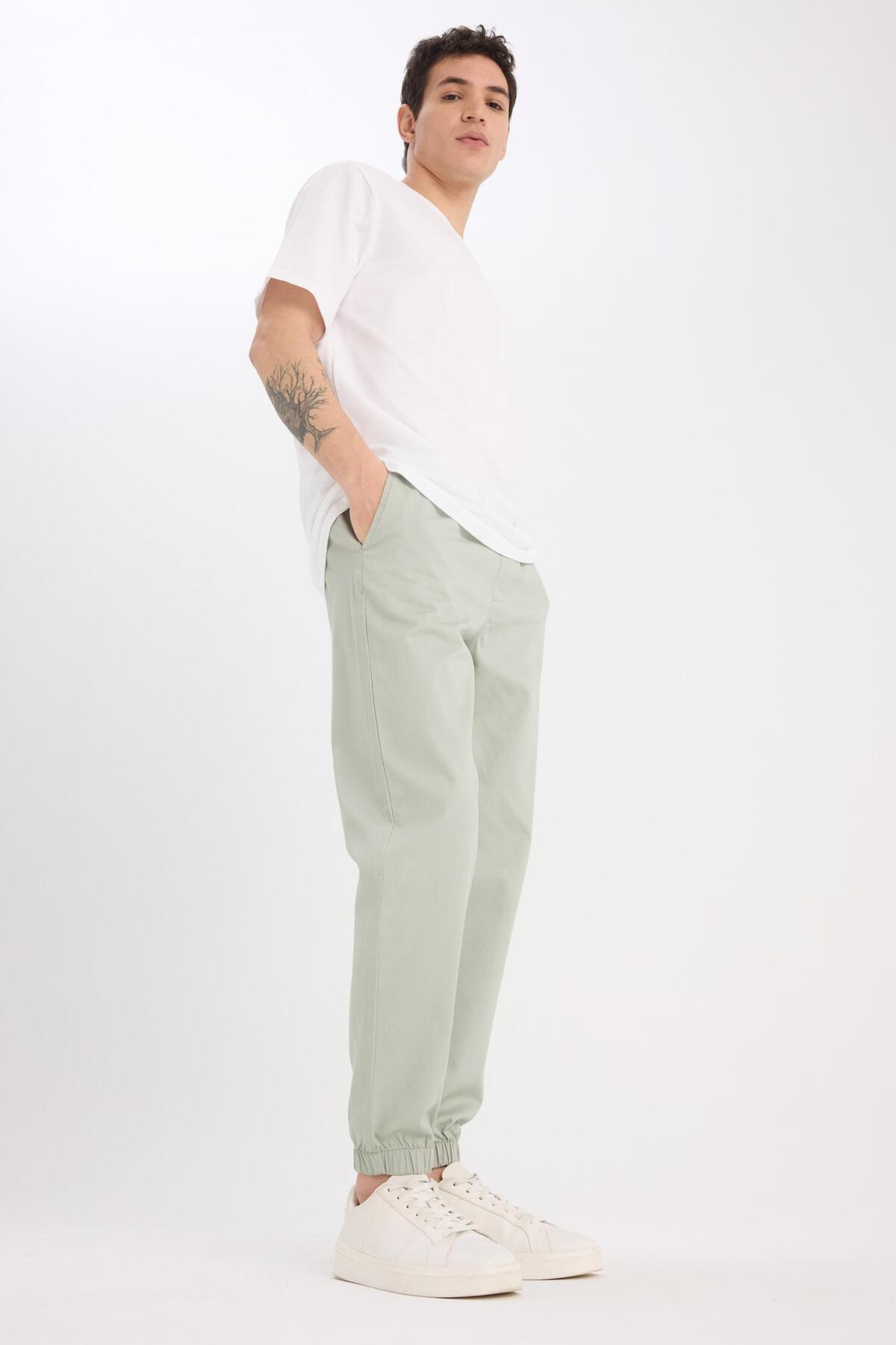 DeFacto-100% pamut Jogger Slim Fit karcsúsított derék fűzős Gabardine nadrág D8607AX25SP 1