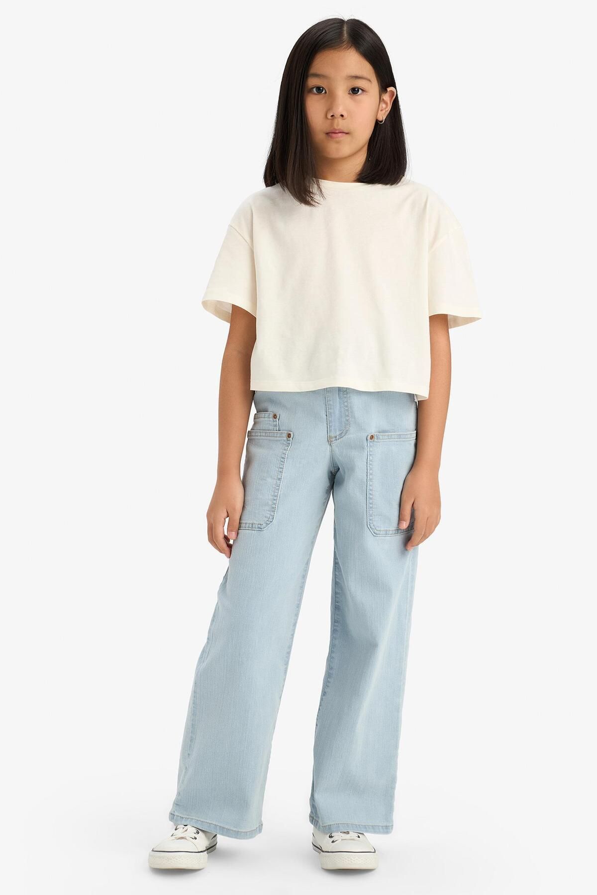DeFacto-Girls Paperbag Cargo Wide Leg Jean Trousers E5883A825Au 2