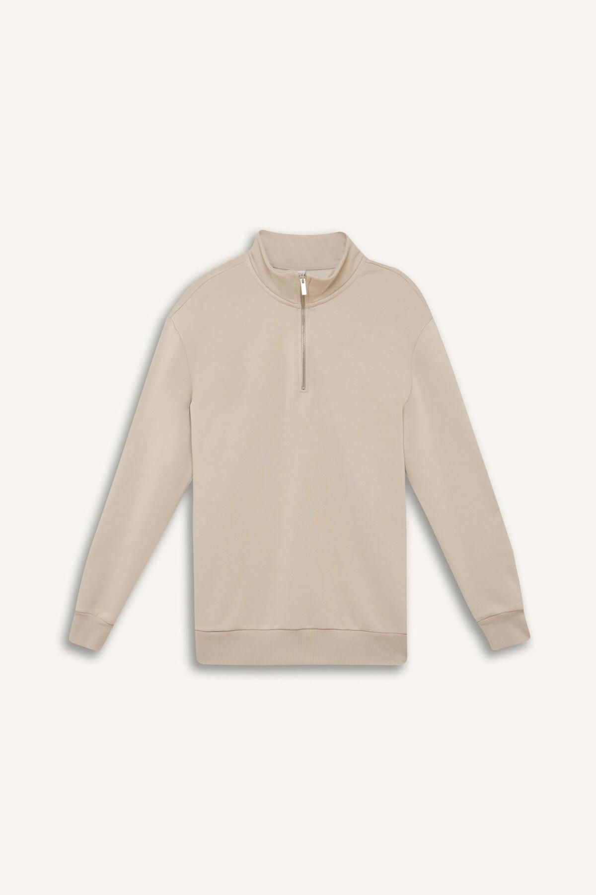DeFacto-Komfort, normale Passform, bequeme Passform, Stehkragen, Reißverschluss, dickes Basic-Solid-Sweatshirt X7405az24au 7