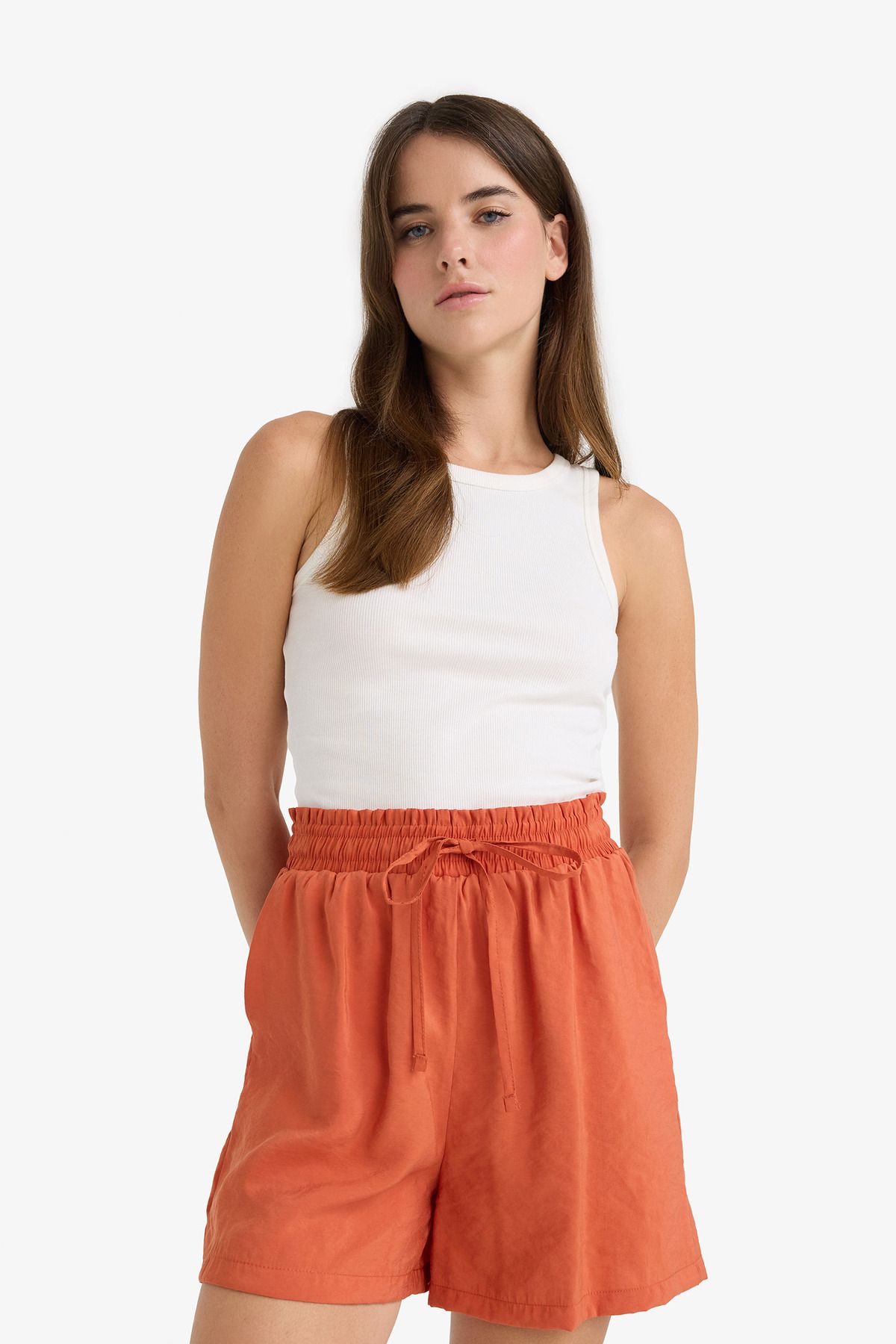 DeFacto-Pantaloni scurți cu talie înaltă elastică cu picioare drepte F0487ax25sm 5
