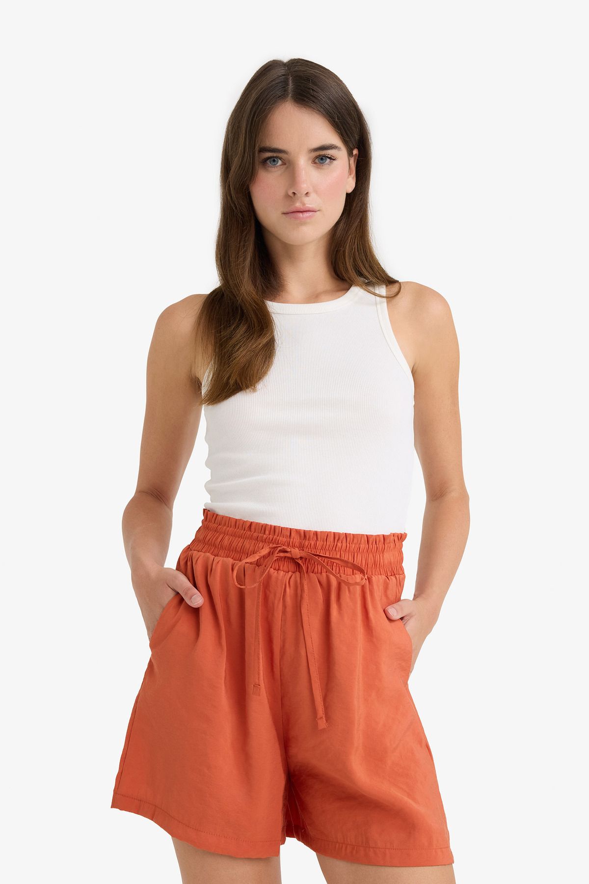 DeFacto-Pantaloni scurți cu talie înaltă elastică cu picioare drepte F0487ax25sm 4
