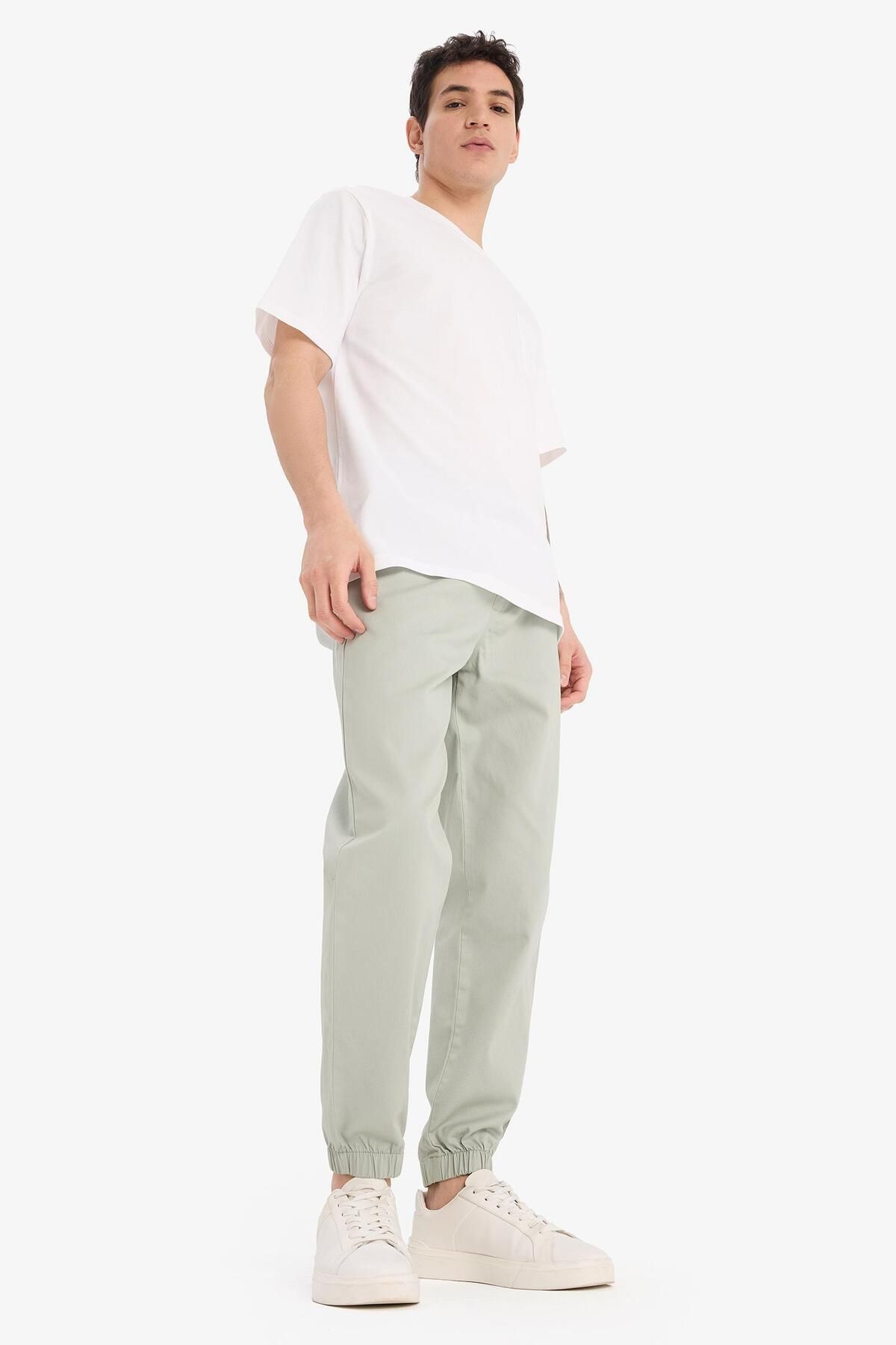 DeFacto-100% pamut Jogger Slim Fit karcsúsított derék fűzős Gabardine nadrág D8607AX25SP 4
