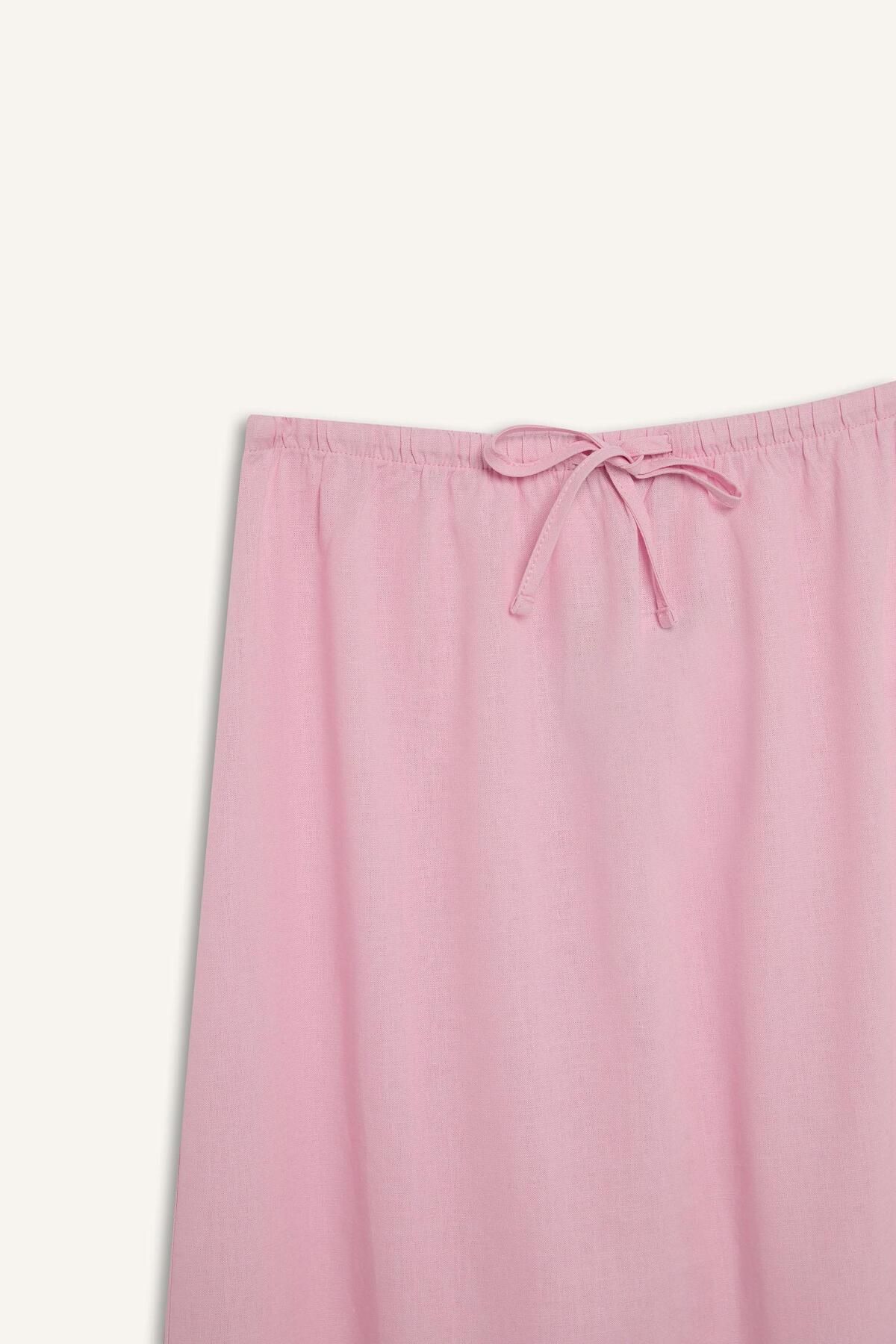 DeFacto-Coool A-Line Regular Waist Linen Blended Maxi Skirt D8274Ax25Sm 8