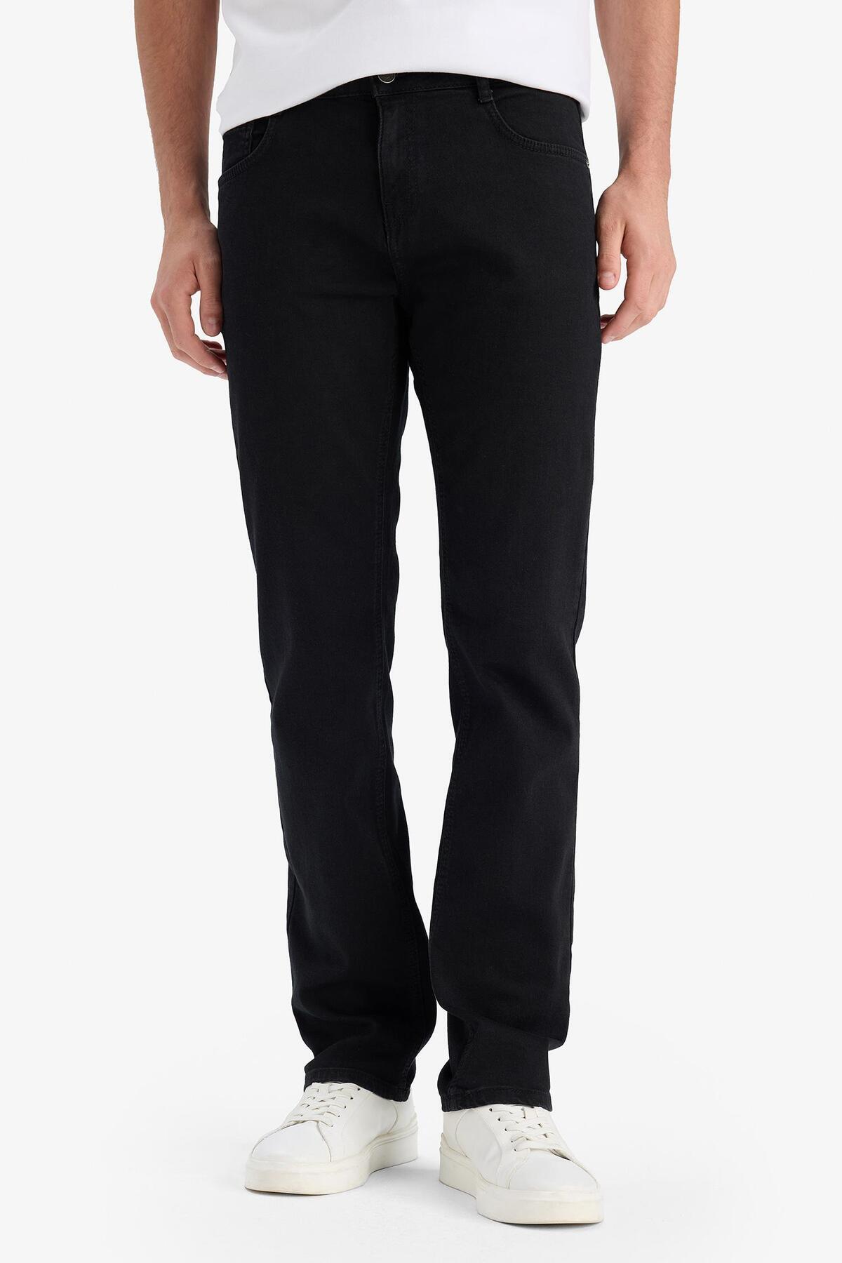 DeFacto-Sergio Regular Fit Normal Fit Normal Waist Pipe Leg Black Jean Trousers E7267Ax25Sm 4