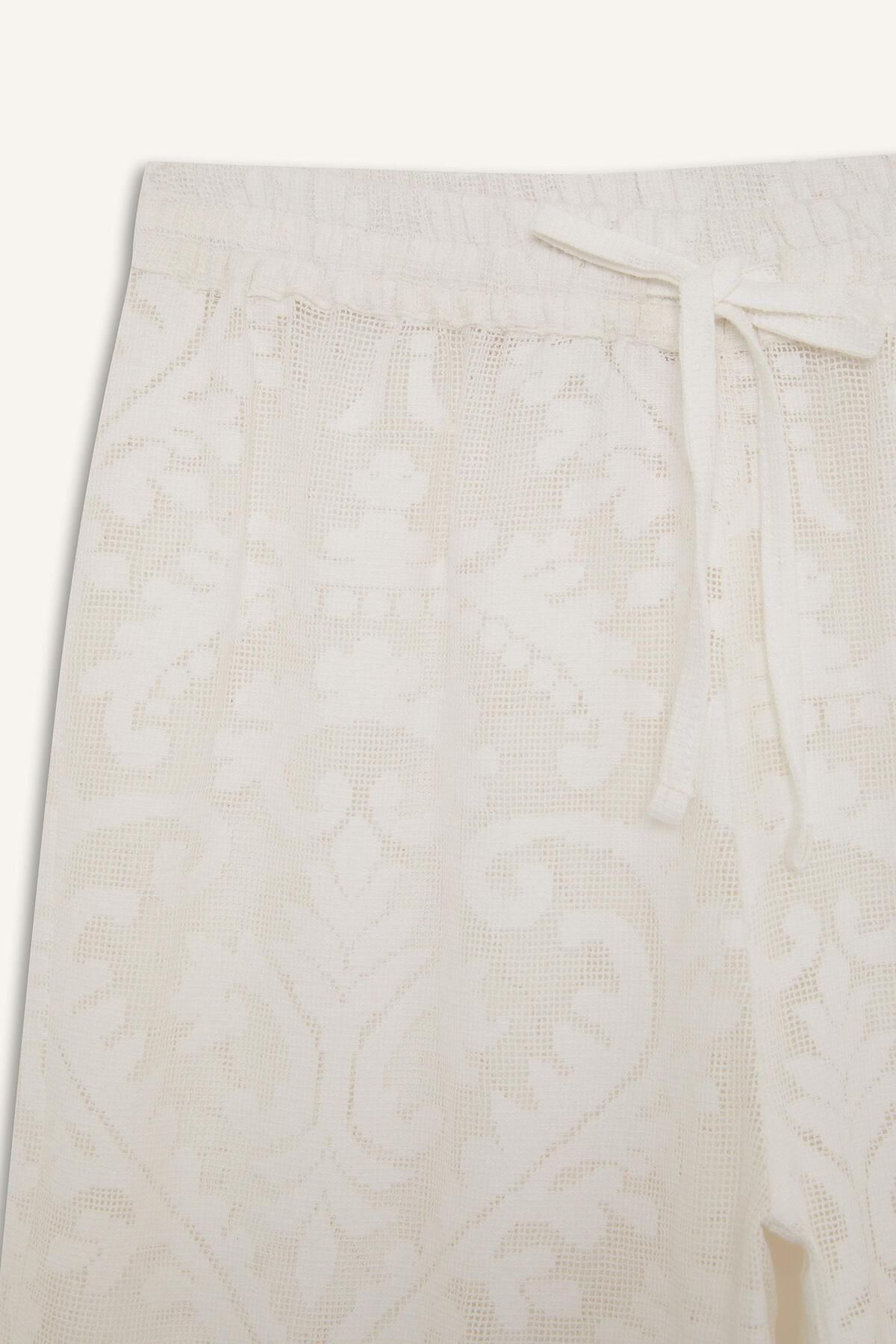 DeFacto-White Beach Pants with Lace and Elastic Waist-Fall in Love D9767Ax25Sm 7