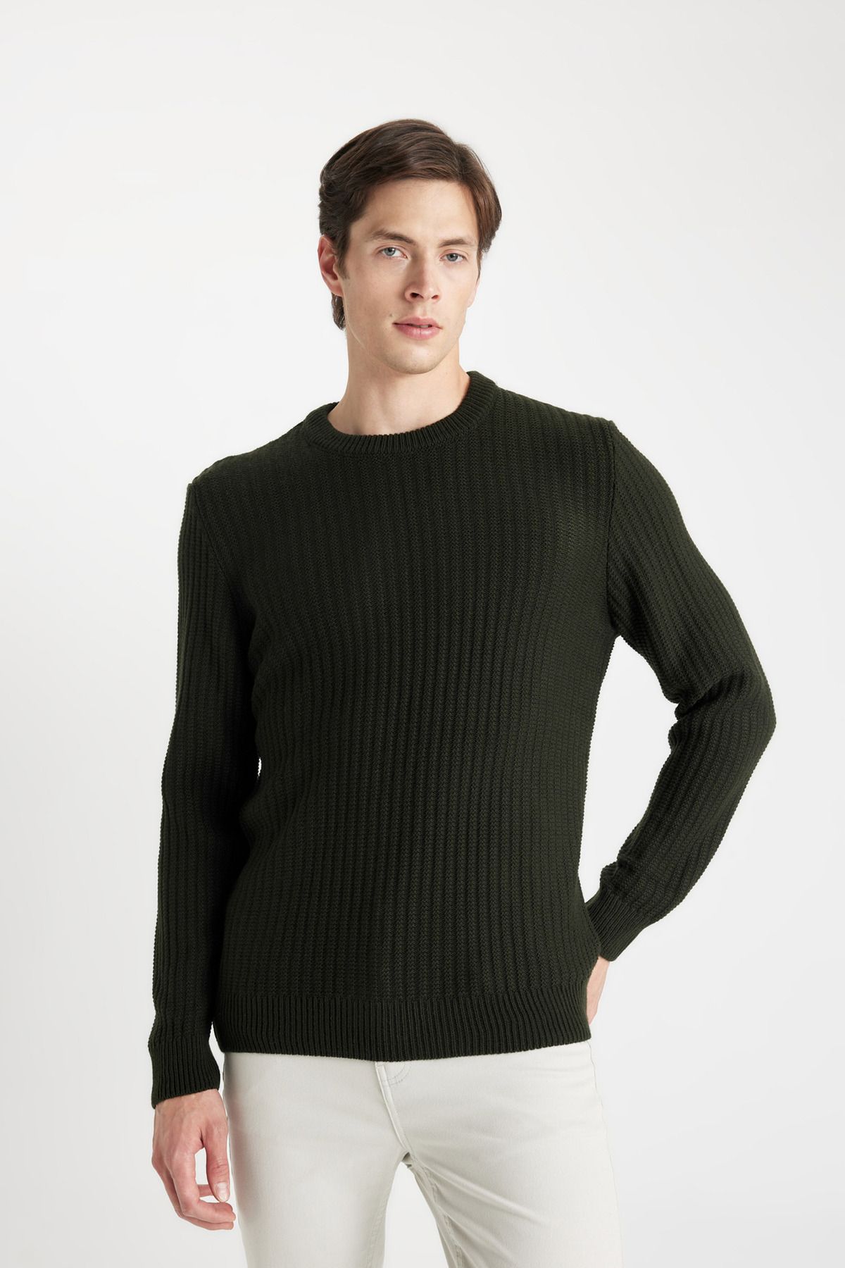 DeFacto-Standard Fit Regular Cut Crew Neck Jacquard Knitwear Sweater A5234Ax23Wn 3